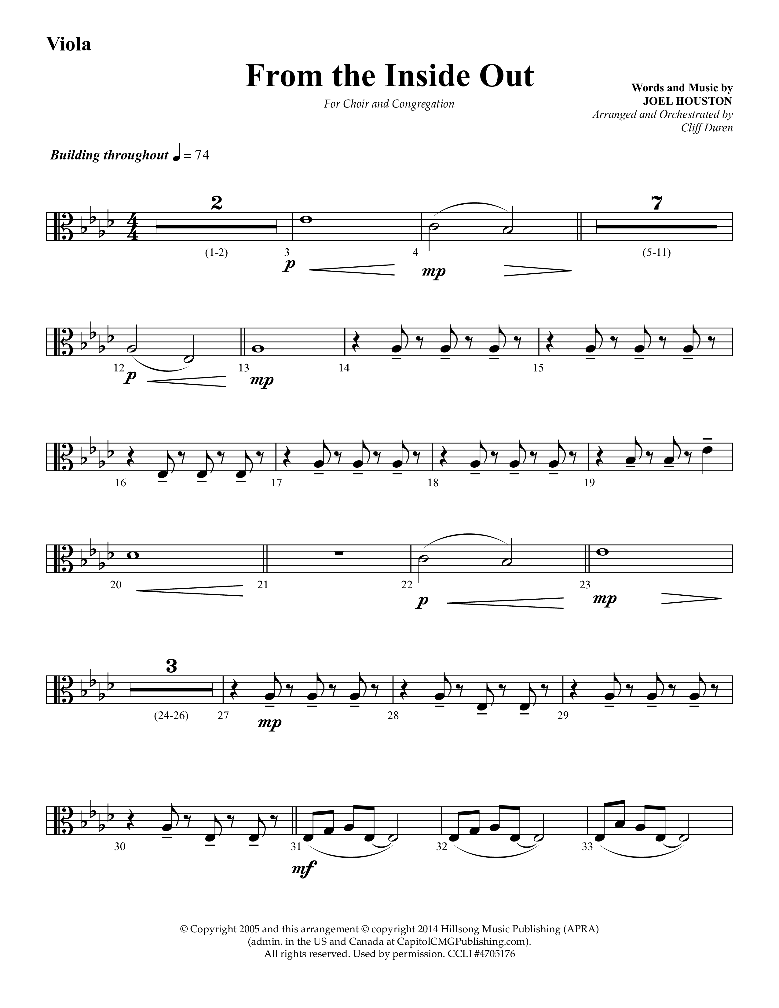 From The Inside Out (Choral Anthem SATB) Viola (Lifeway Choral / Arr. Cliff Duren)
