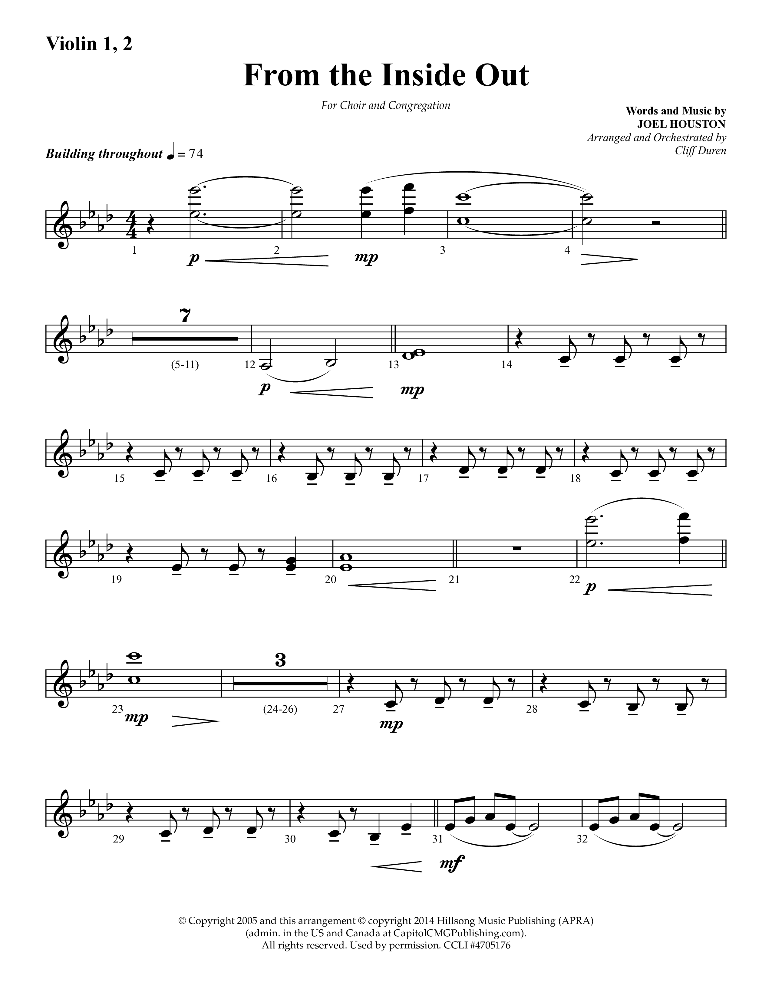 From The Inside Out (Choral Anthem SATB) Violin 1/2 (Lifeway Choral / Arr. Cliff Duren)