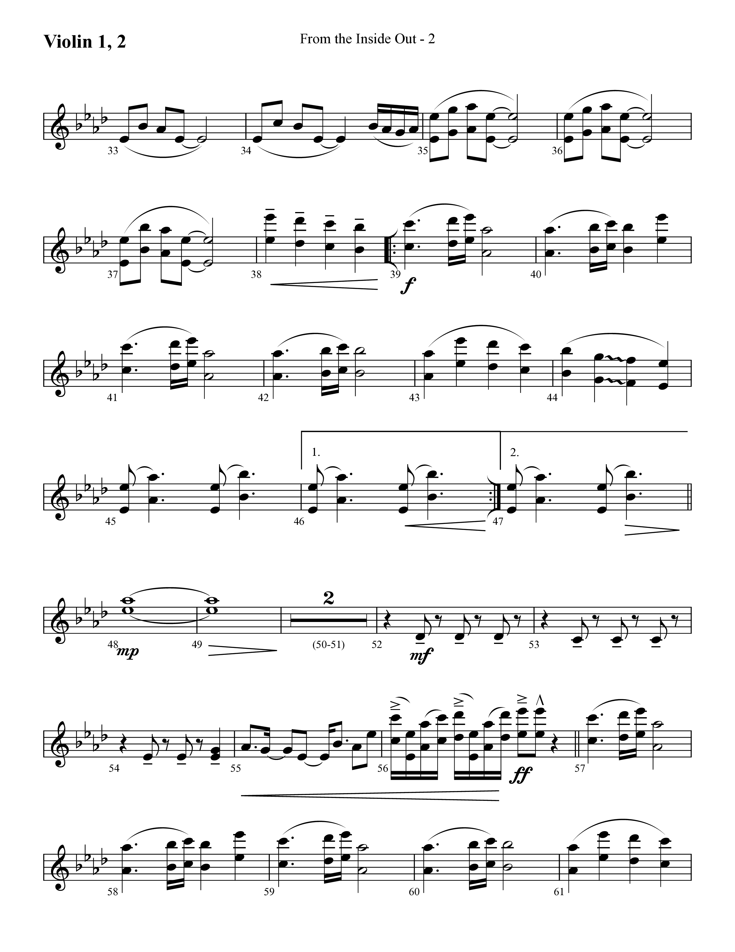 From The Inside Out (Choral Anthem SATB) Violin 1/2 (Lifeway Choral / Arr. Cliff Duren)