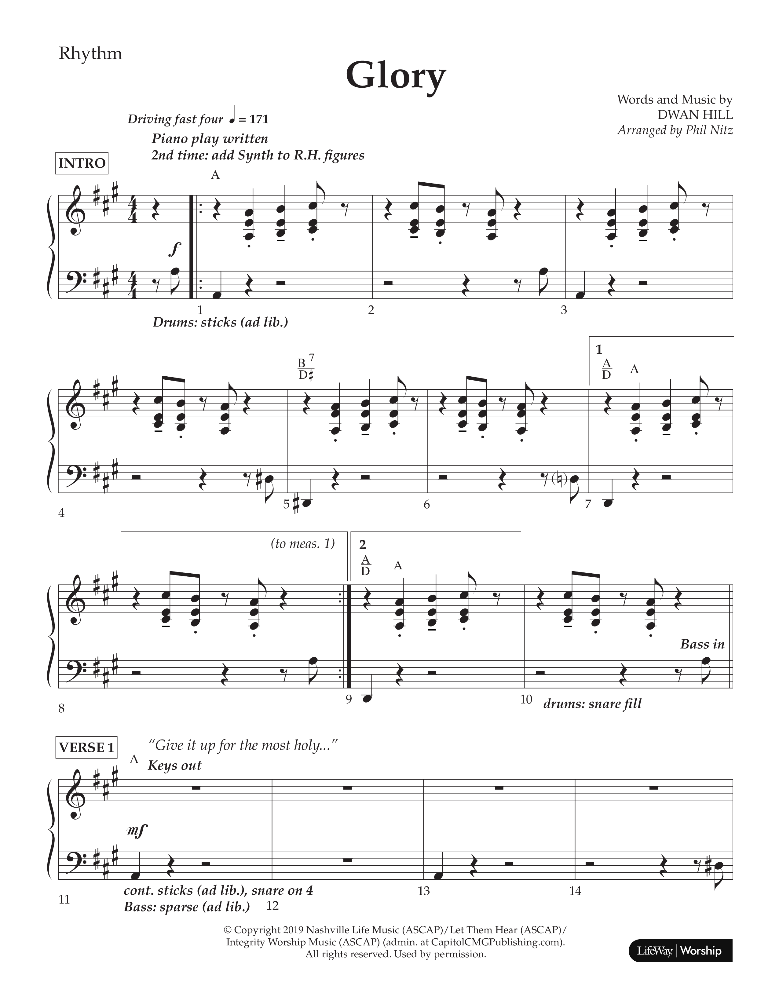 Glory (Choral Anthem SATB) Lead Melody & Rhythm (Lifeway Choral / Arr. Phil Nitz)