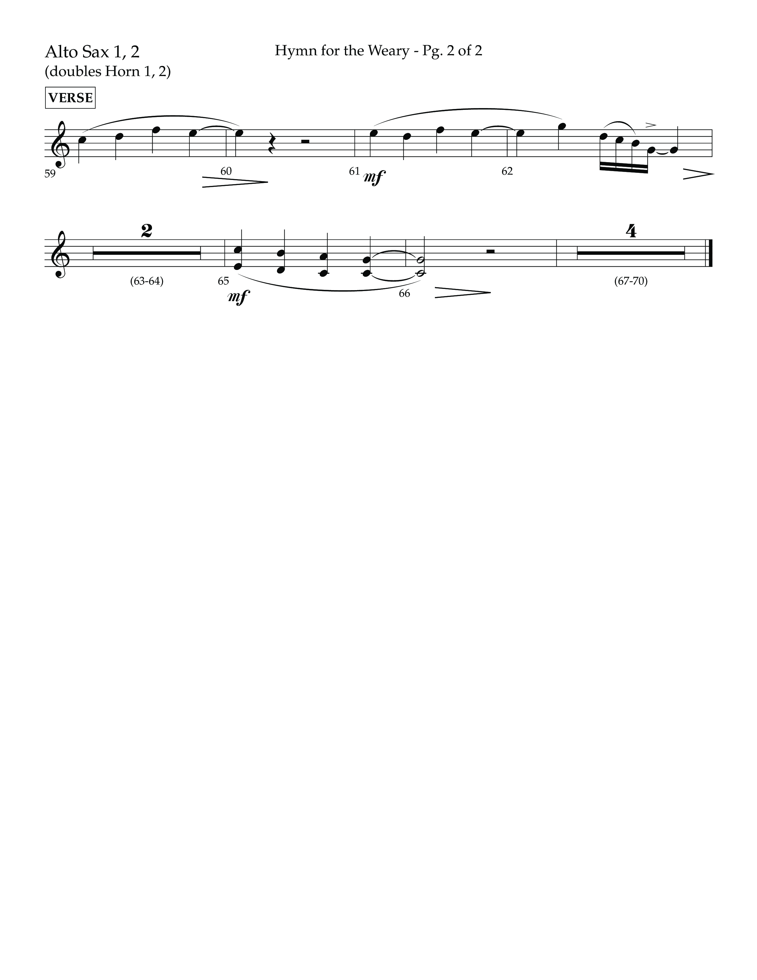 Hymn For The Weary (Choral Anthem SATB) Alto Sax 1/2 (Lifeway Choral / Arr. Cody McVey)
