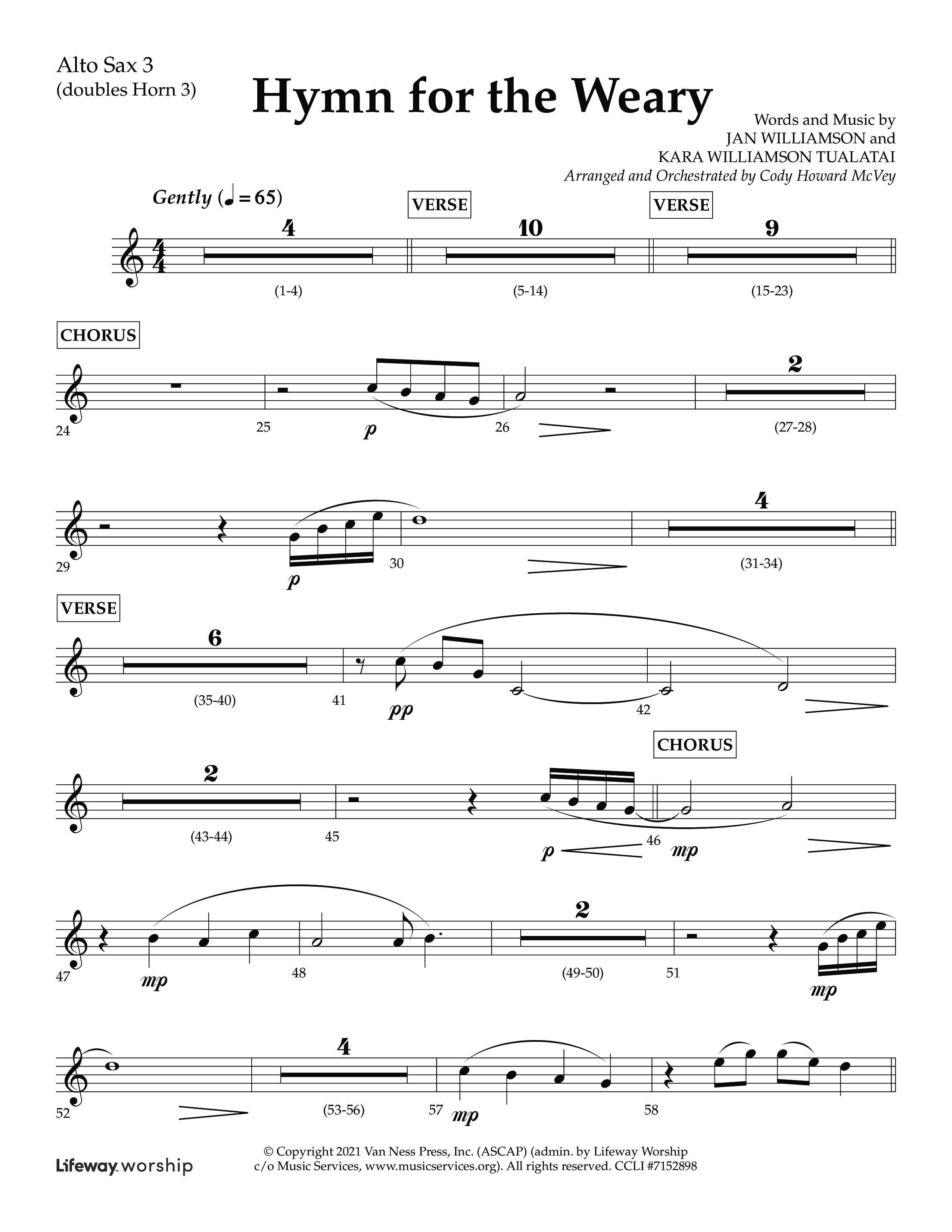 Hymn For The Weary (Choral Anthem SATB) Alto Sax (Lifeway Choral / Arr. Cody McVey)