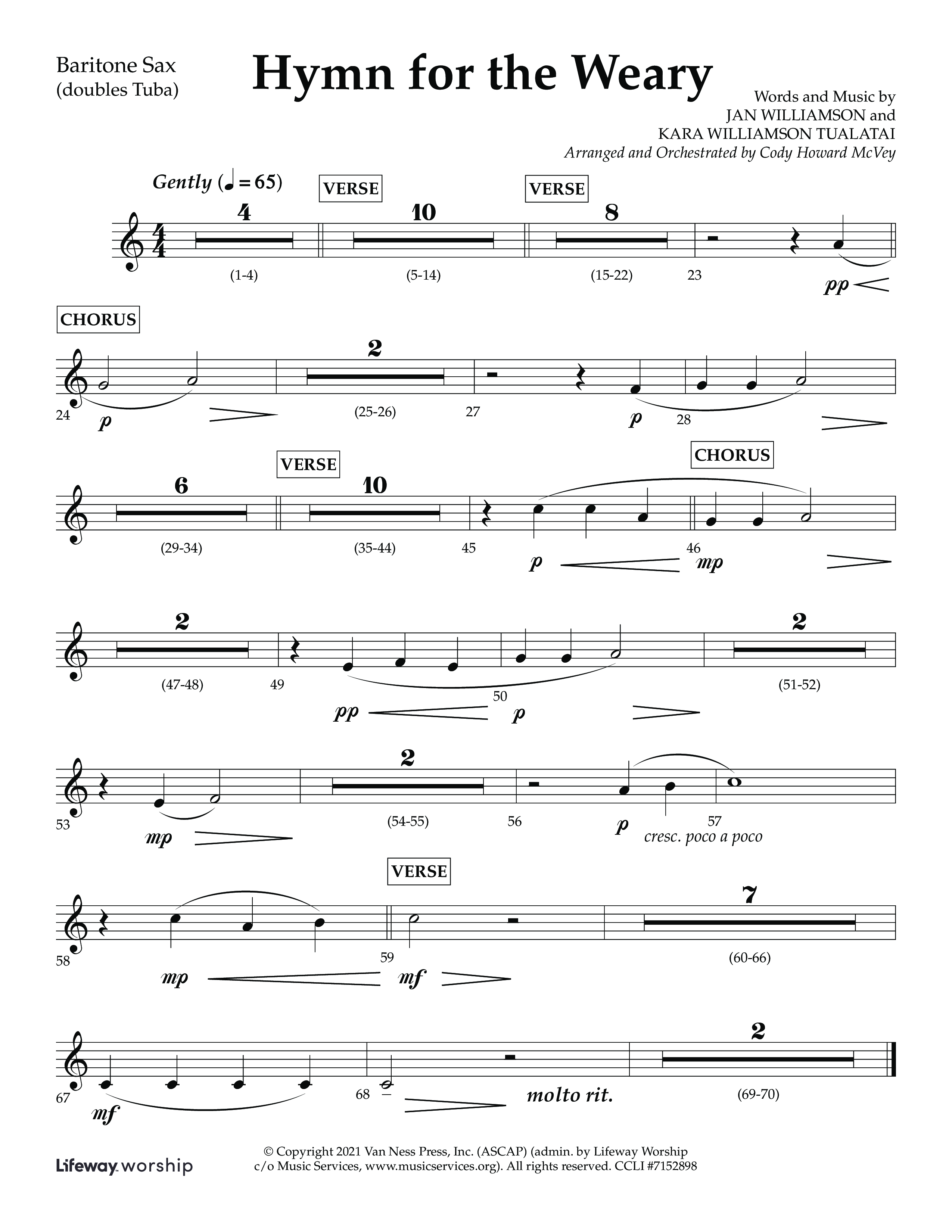 Hymn For The Weary (Choral Anthem SATB) Bari Sax (Lifeway Choral / Arr. Cody McVey)