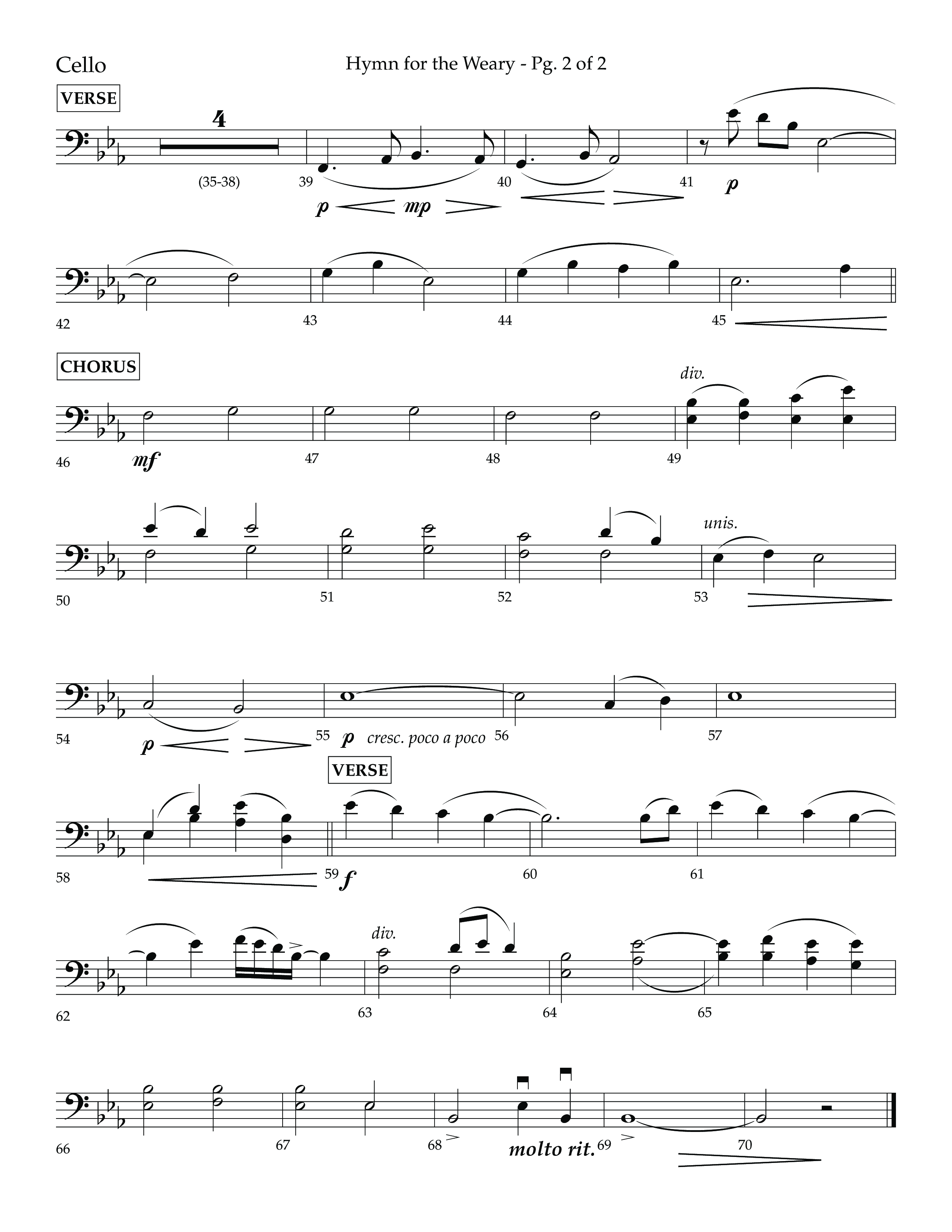 Hymn For The Weary (Choral Anthem SATB) Cello (Lifeway Choral / Arr. Cody McVey)