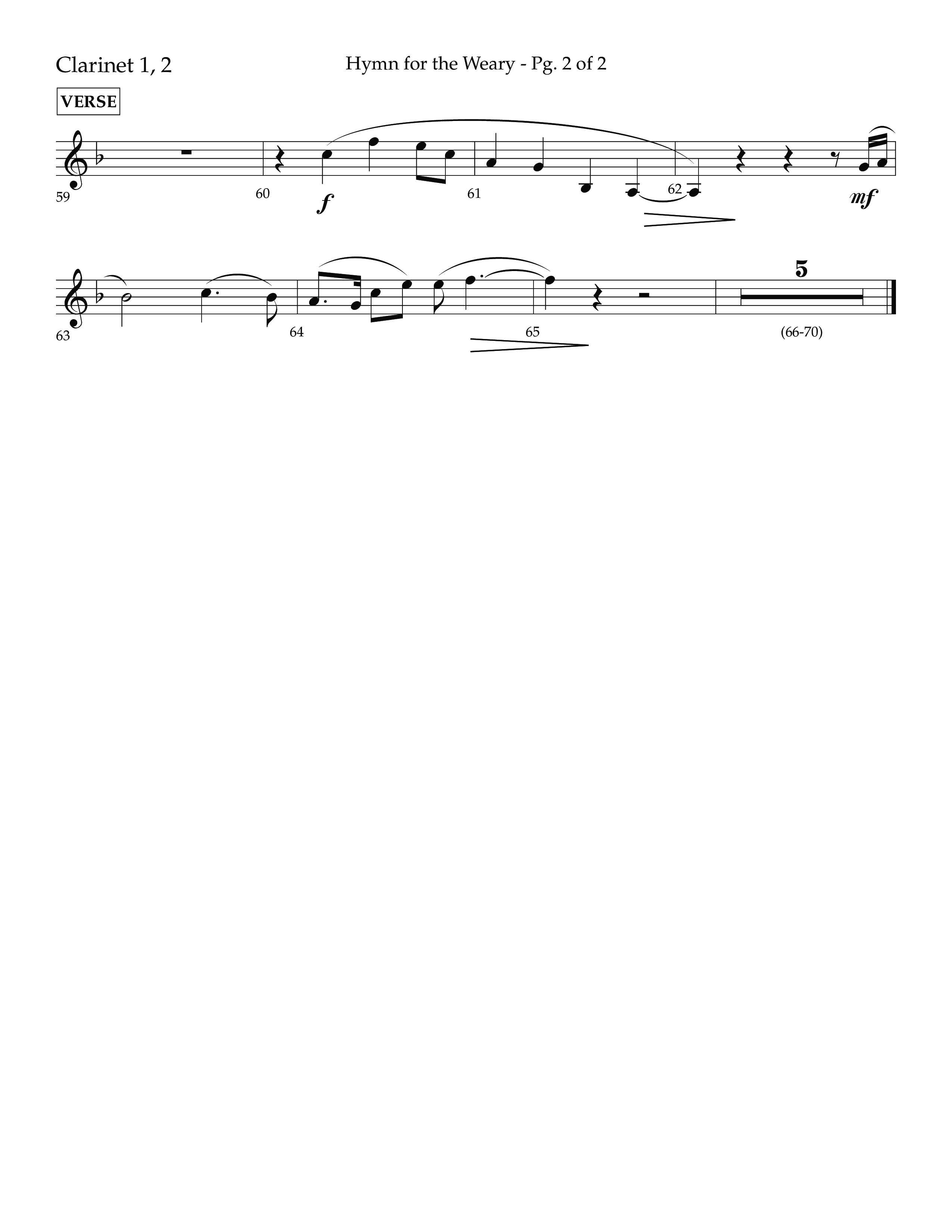 Hymn For The Weary (Choral Anthem SATB) Clarinet 1/2 (Lifeway Choral / Arr. Cody McVey)