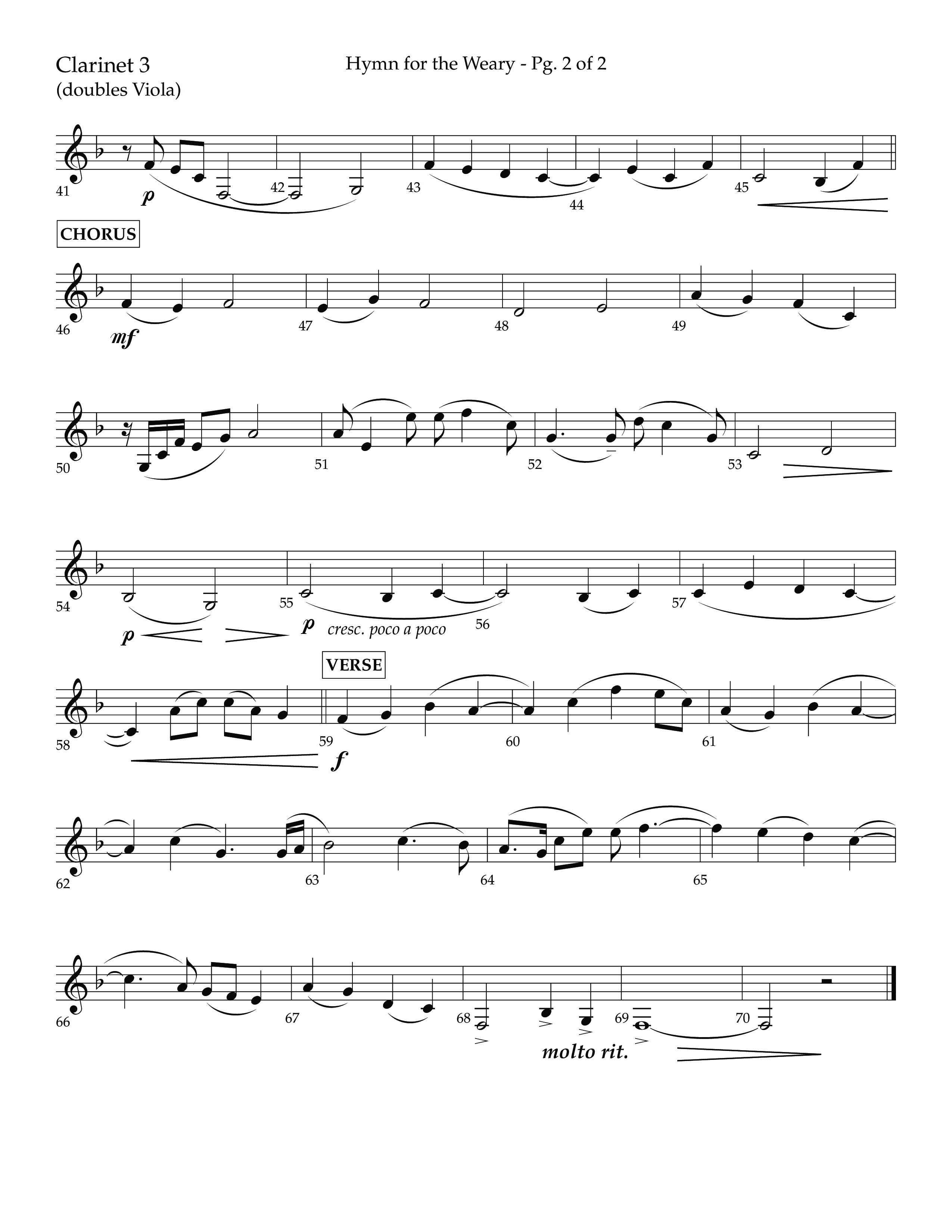 Hymn For The Weary (Choral Anthem SATB) Clarinet 3 (Lifeway Choral / Arr. Cody McVey)