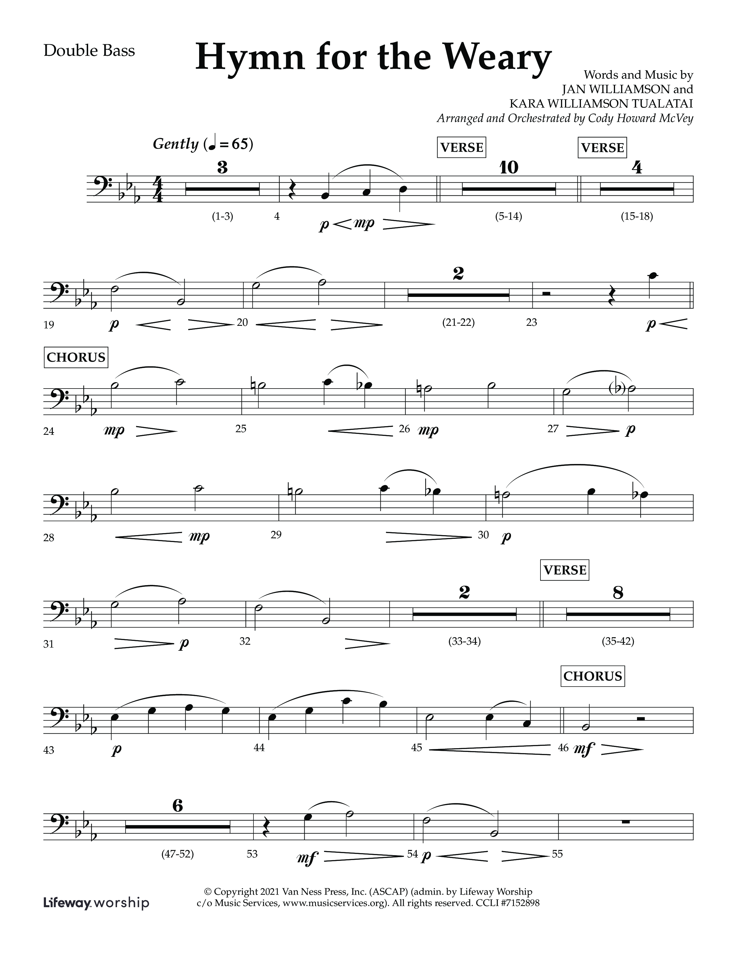 Hymn For The Weary (Choral Anthem SATB) Double Bass (Lifeway Choral / Arr. Cody McVey)