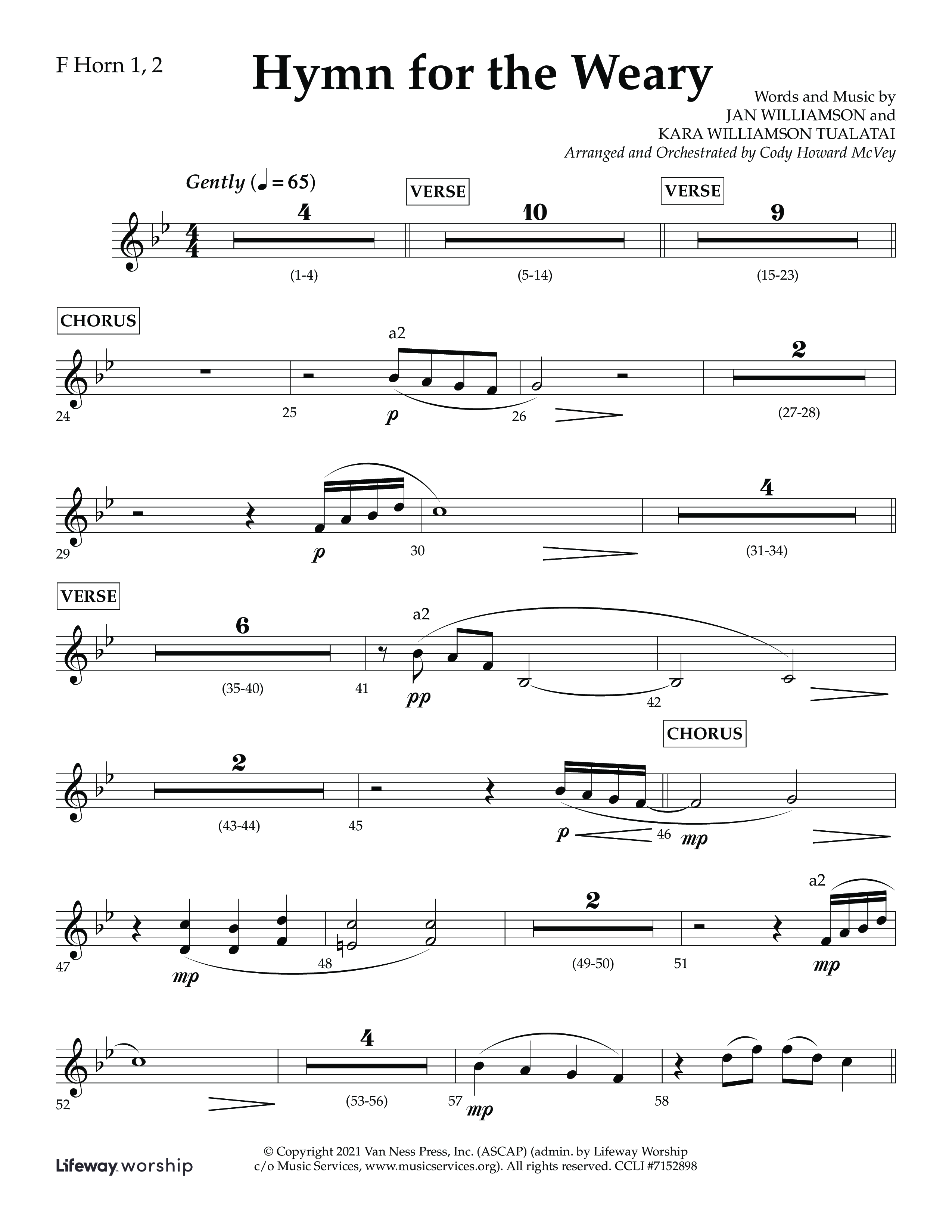 Hymn For The Weary (Choral Anthem SATB) French Horn 1/2 (Lifeway Choral / Arr. Cody McVey)