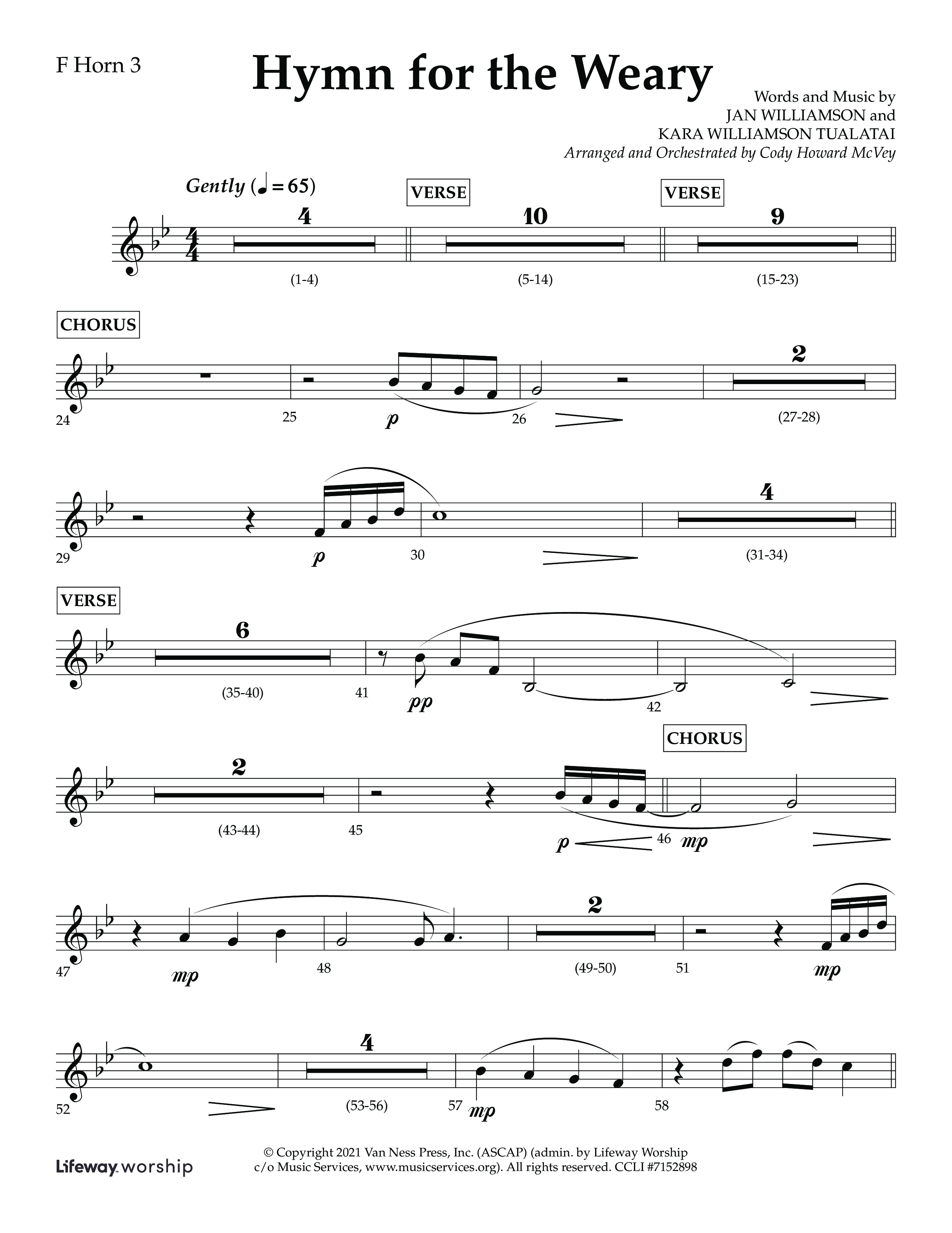 Hymn For The Weary (Choral Anthem SATB) French Horn 3 (Lifeway Choral / Arr. Cody McVey)