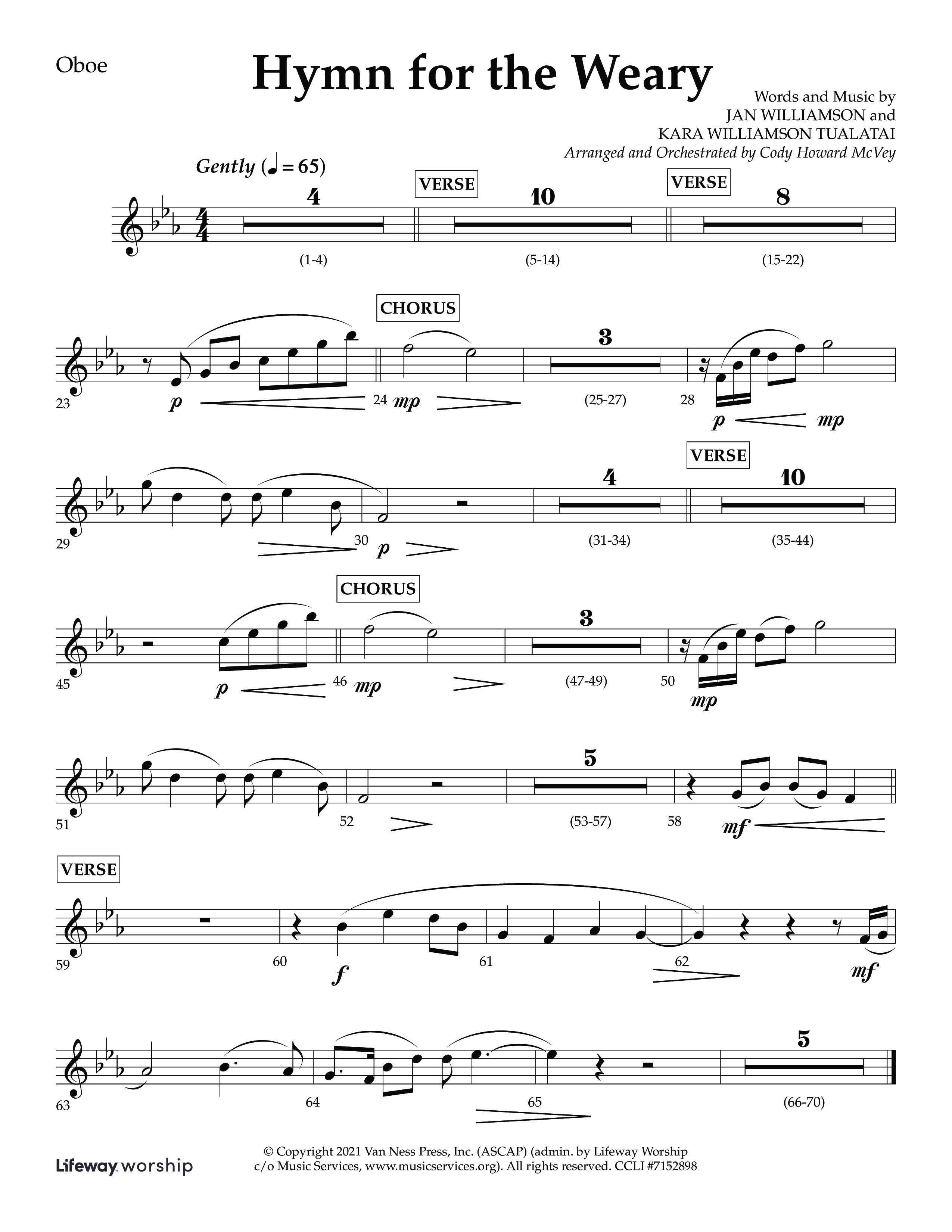 Hymn For The Weary (Choral Anthem SATB) Oboe (Lifeway Choral / Arr. Cody McVey)