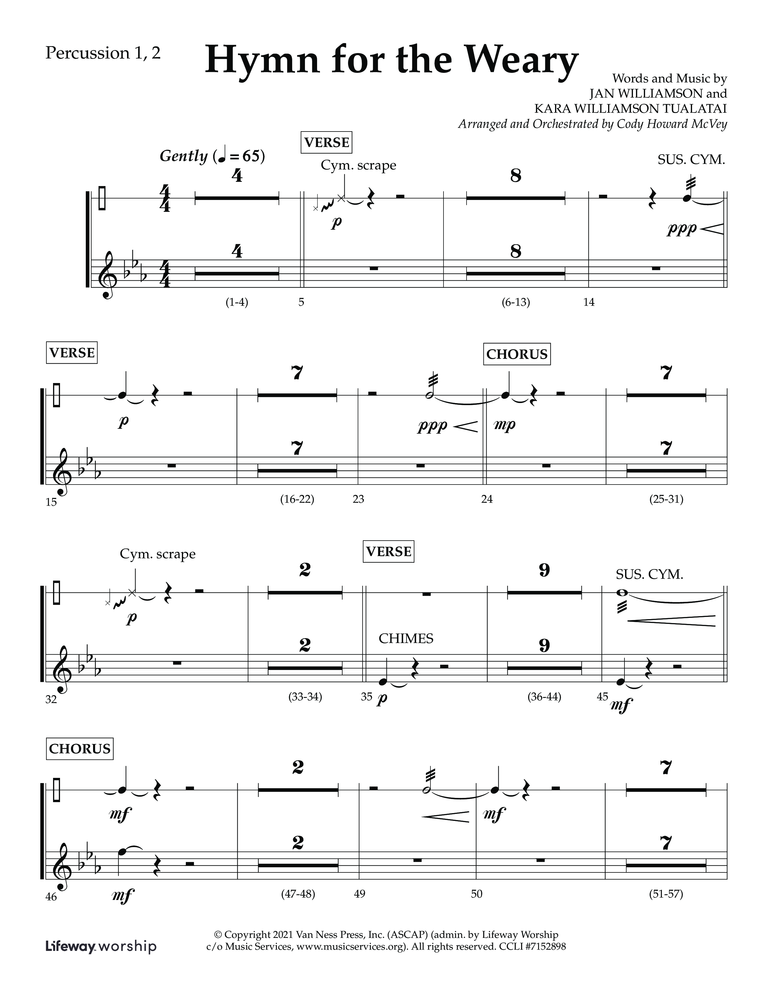 Hymn For The Weary (Choral Anthem SATB) Percussion 1/2 (Lifeway Choral / Arr. Cody McVey)