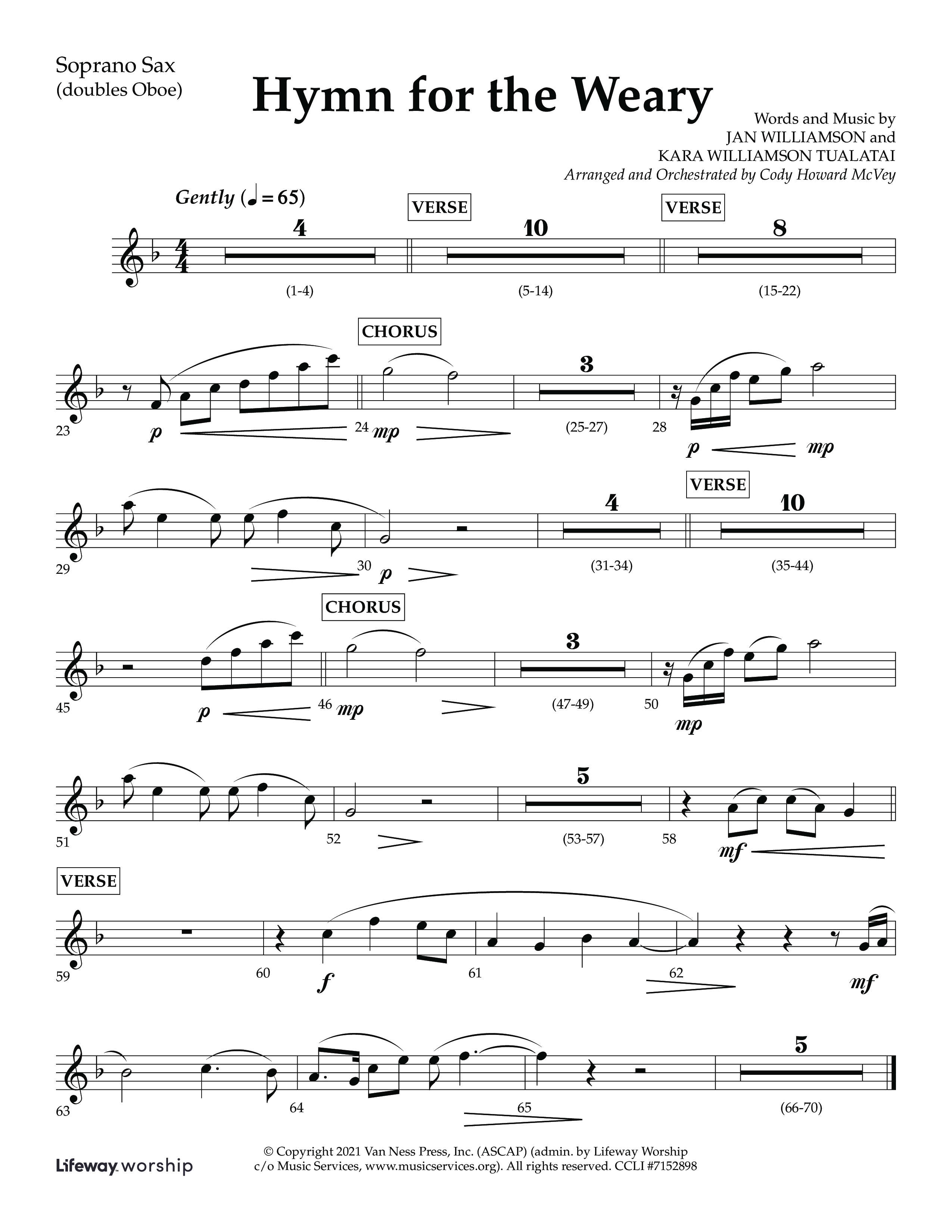 Hymn For The Weary (Choral Anthem SATB) Soprano Sax (Lifeway Choral / Arr. Cody McVey)