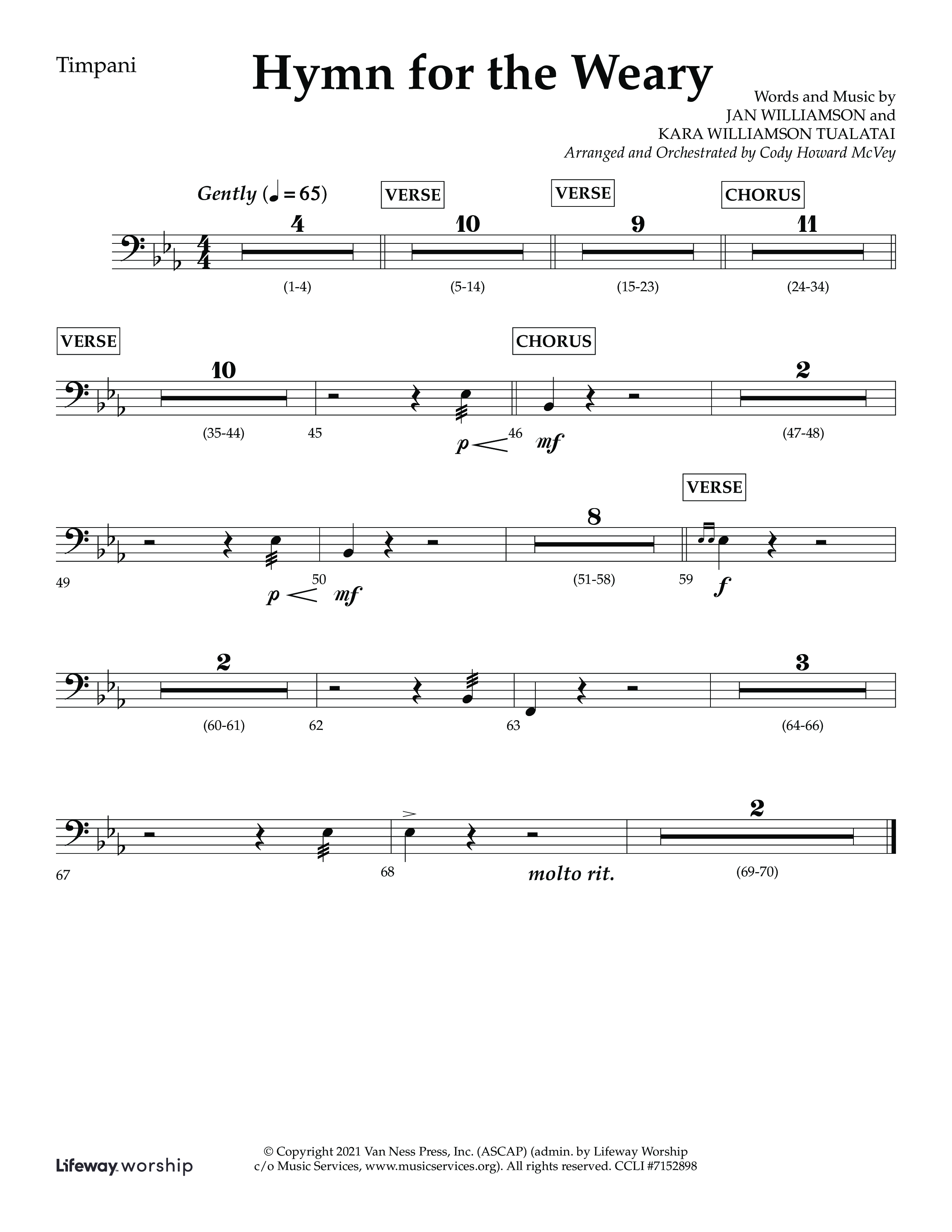 Hymn For The Weary (Choral Anthem SATB) Timpani (Lifeway Choral / Arr. Cody McVey)