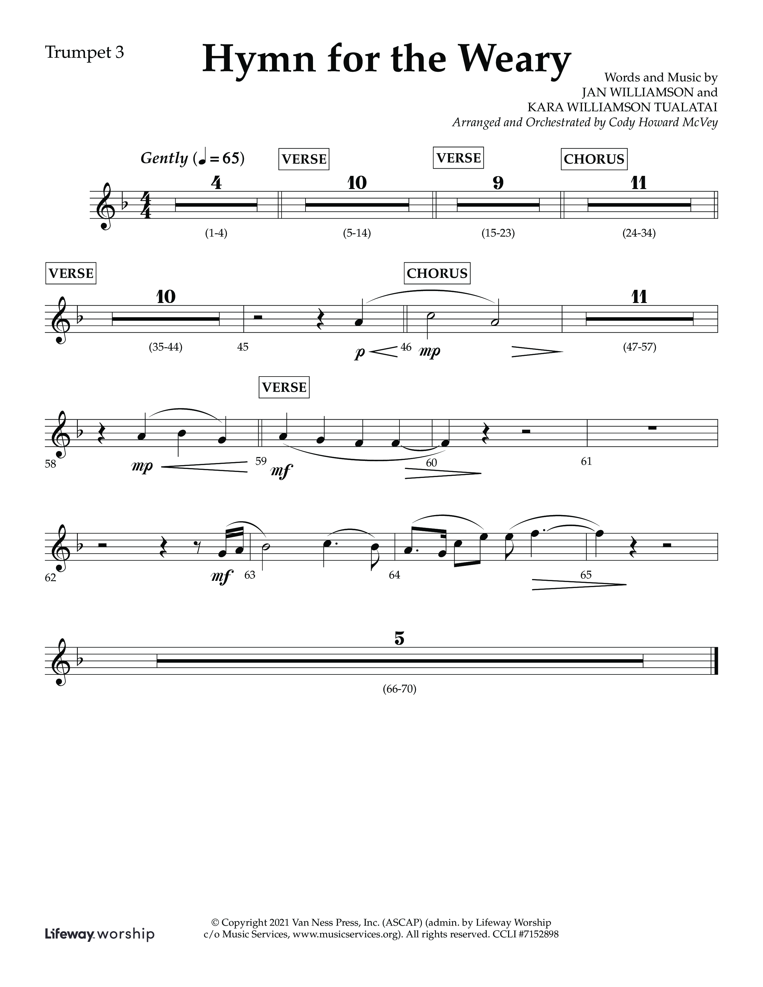 Hymn For The Weary (Choral Anthem SATB) Trumpet 3 (Lifeway Choral / Arr. Cody McVey)