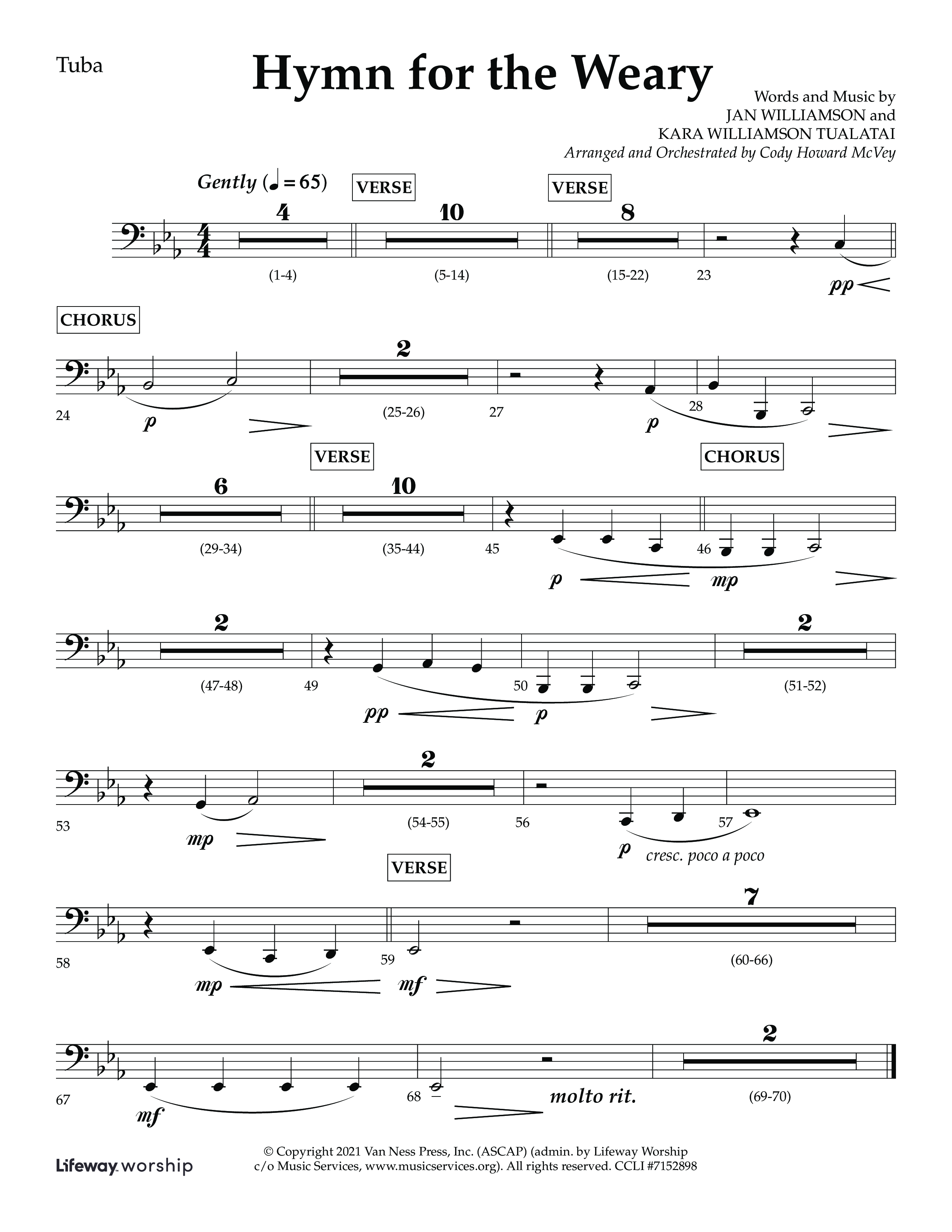 Hymn For The Weary (Choral Anthem SATB) Tuba (Lifeway Choral / Arr. Cody McVey)