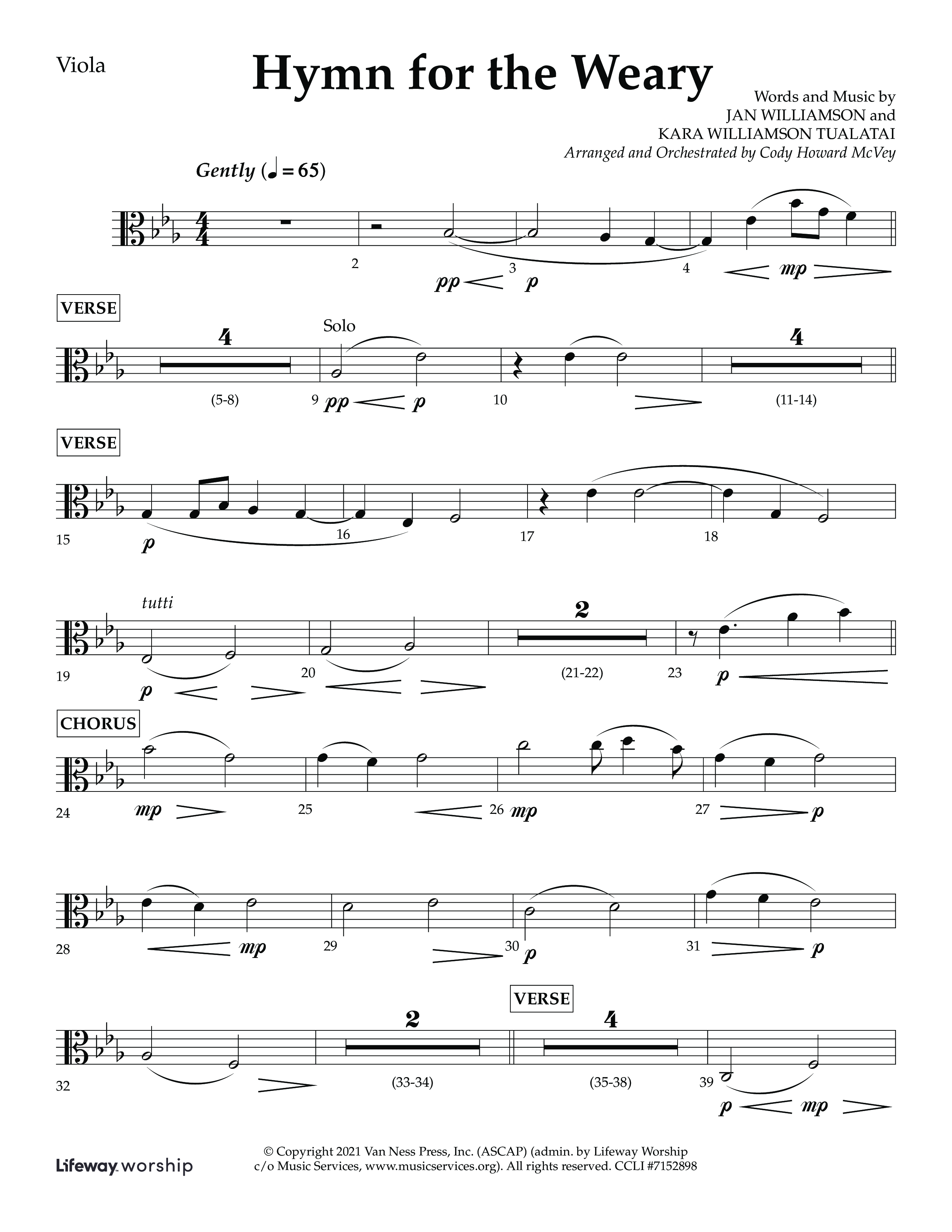Hymn For The Weary (Choral Anthem SATB) Viola (Lifeway Choral / Arr. Cody McVey)