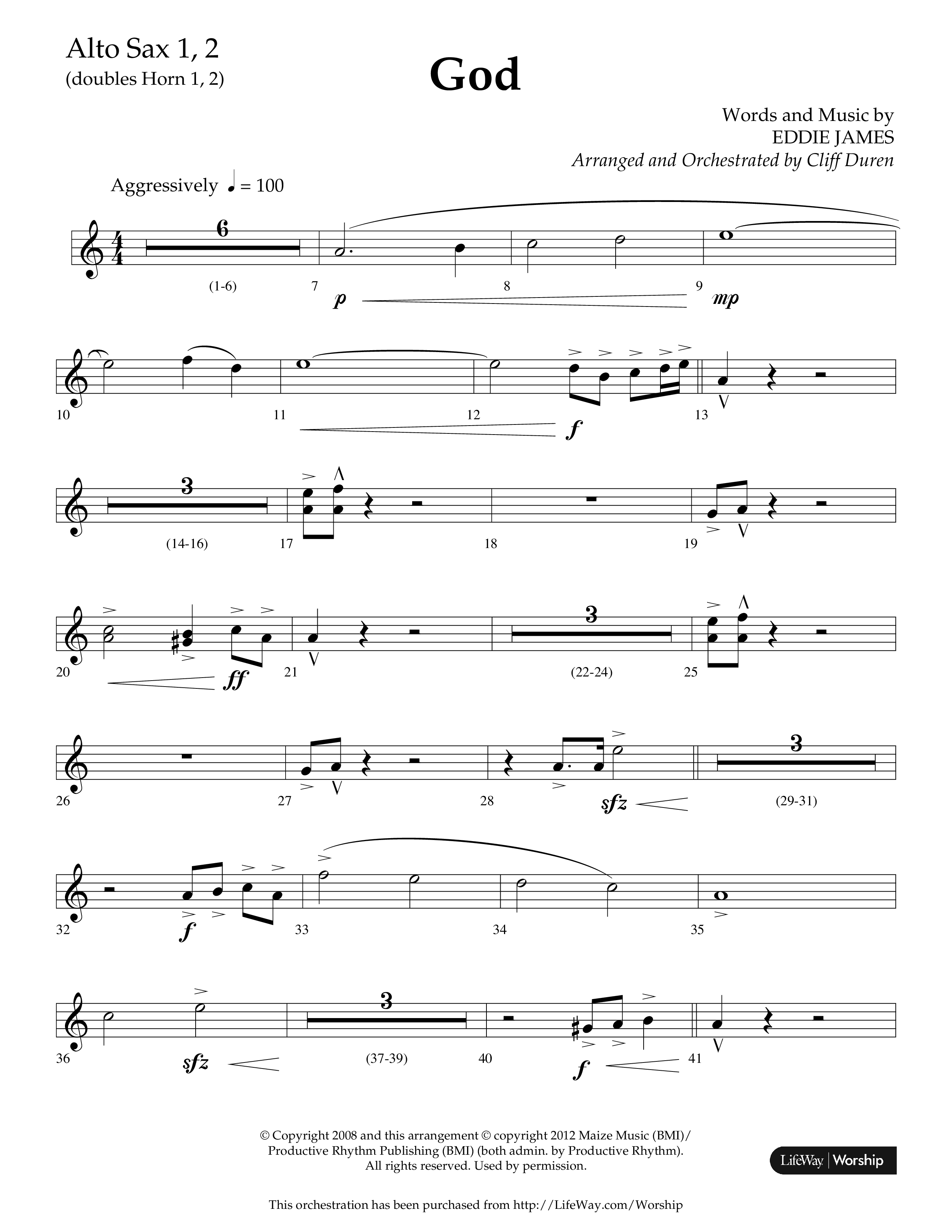 God (Choral Anthem SATB) Alto Sax 1/2 (Lifeway Choral / Arr. Cliff Duren)