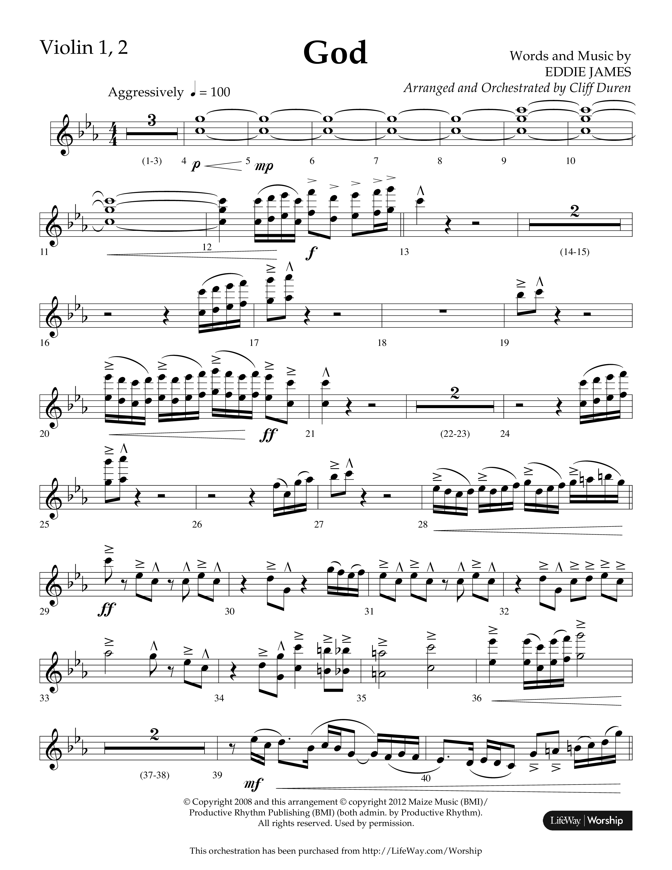 God (Choral Anthem SATB) Violin 1/2 (Lifeway Choral / Arr. Cliff Duren)