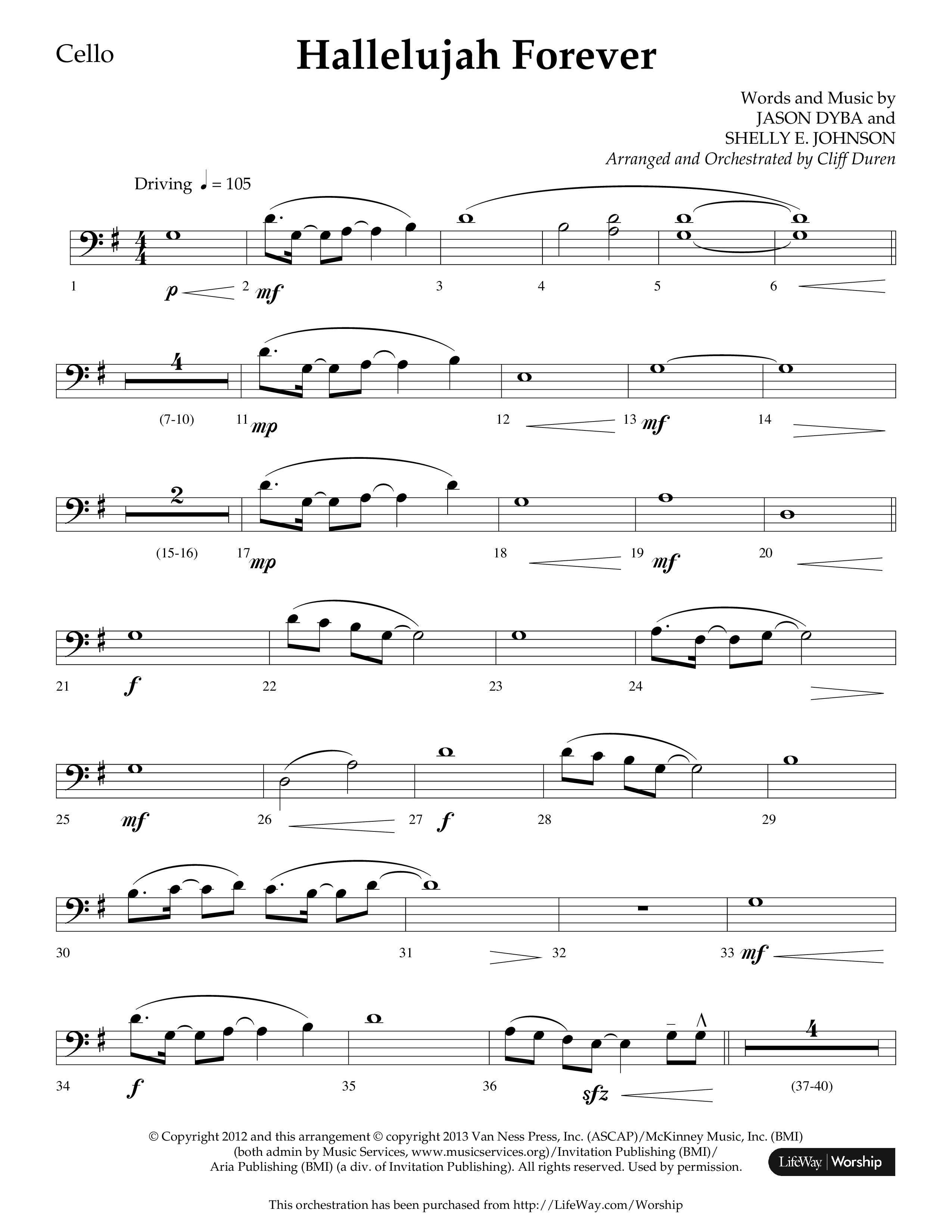 Hallelujah Forever (Choral Anthem SATB) Cello (Lifeway Choral / Arr. Cliff Duren)