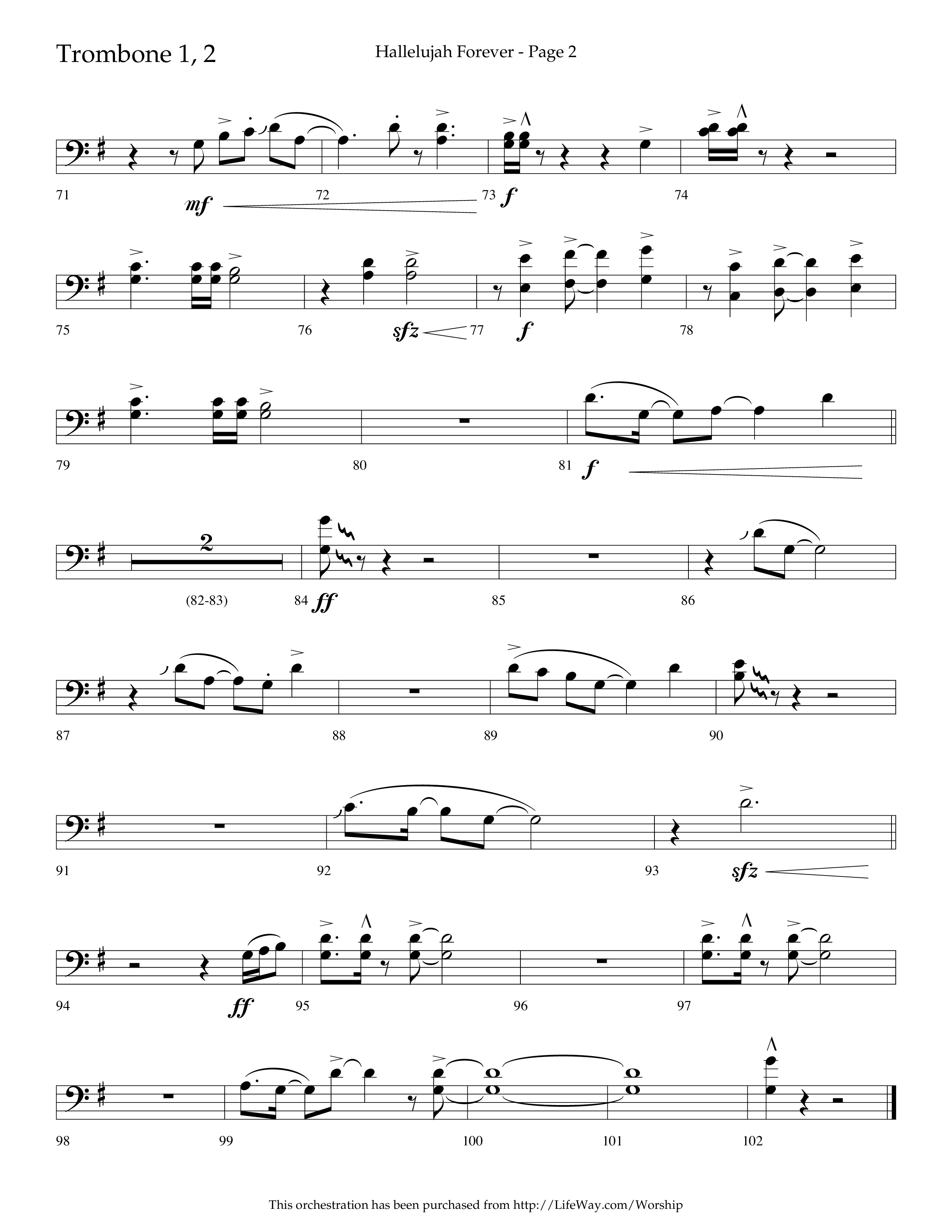 Hallelujah Forever (Choral Anthem SATB) Trombone 1/2 (Lifeway Choral / Arr. Cliff Duren)