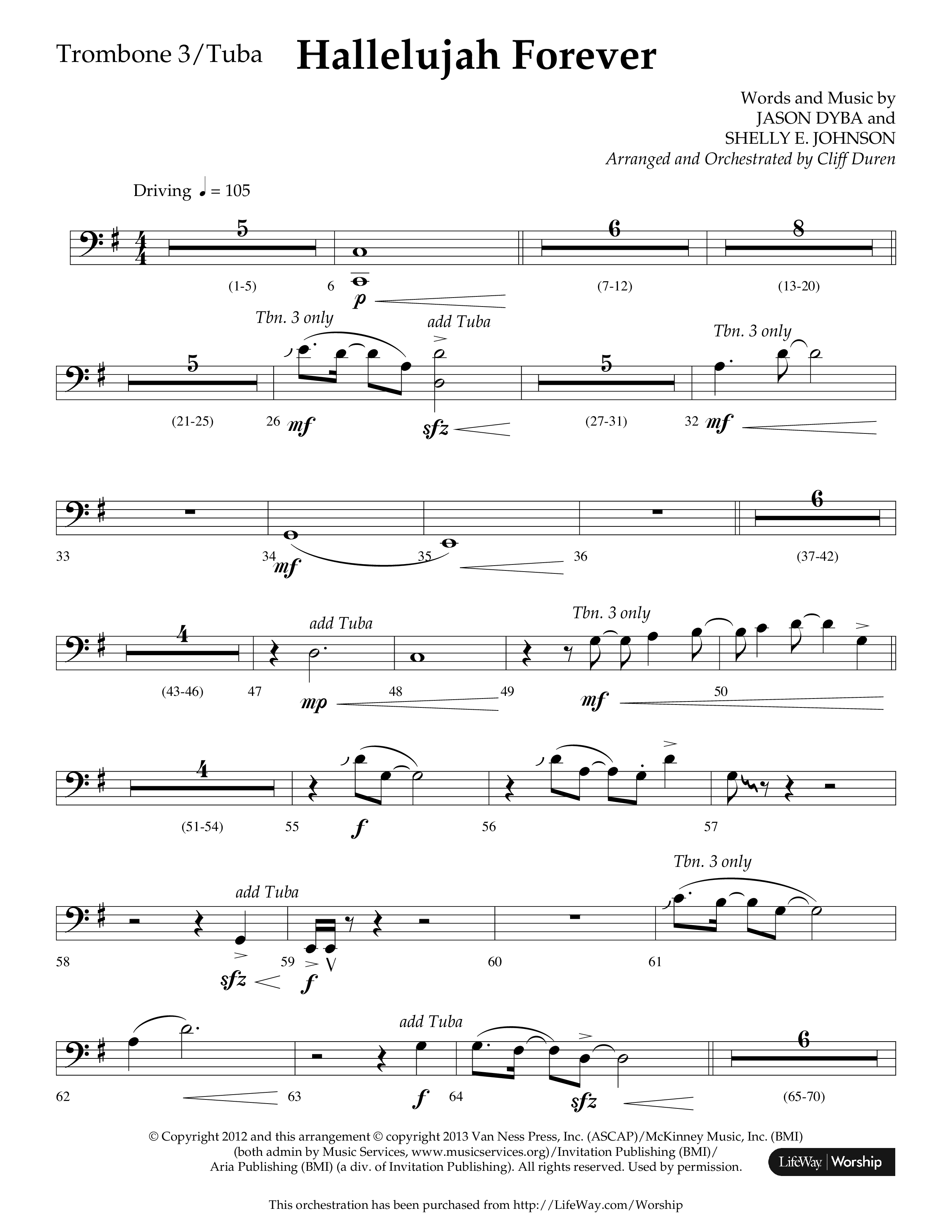 Hallelujah Forever (Choral Anthem SATB) Trombone 3/Tuba (Lifeway Choral / Arr. Cliff Duren)