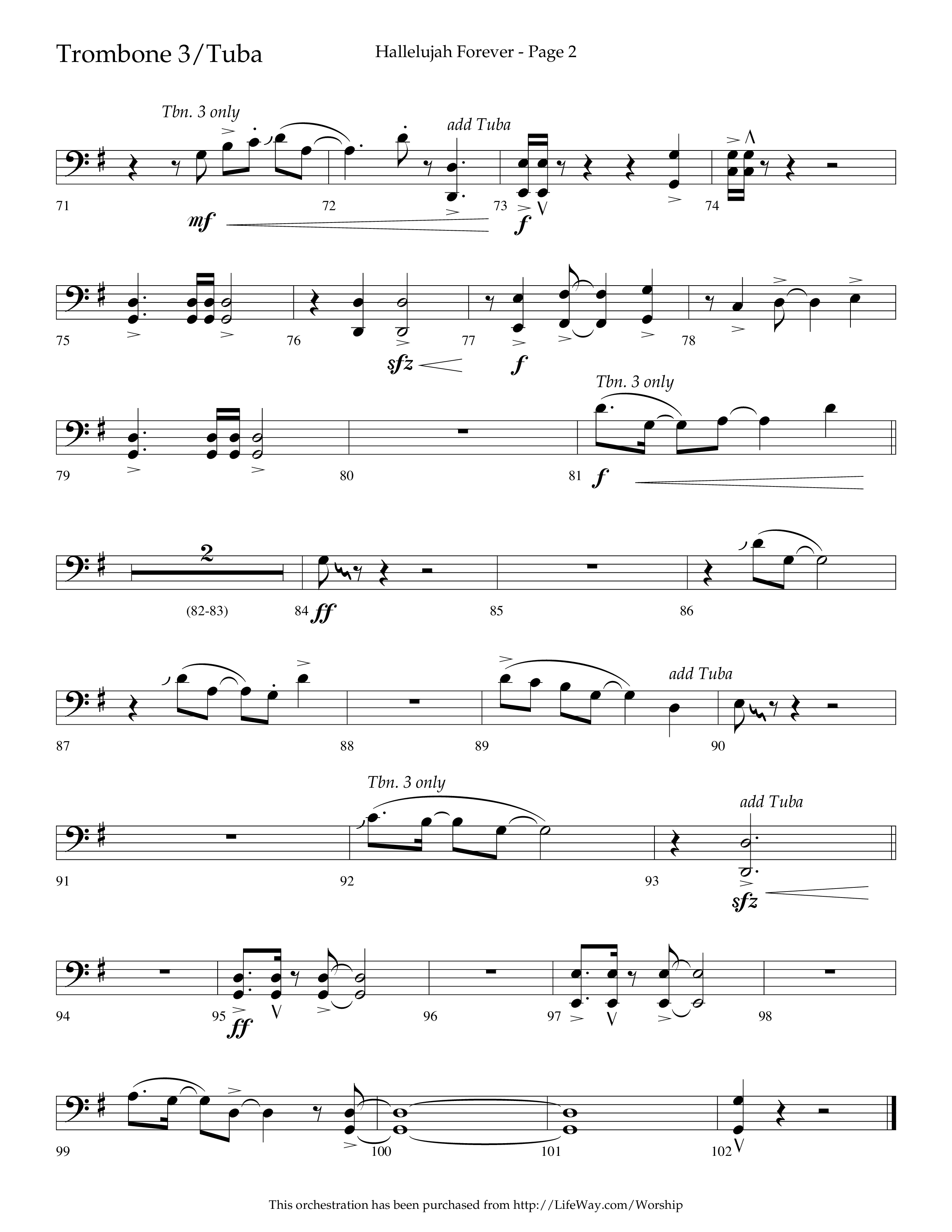 Hallelujah Forever (Choral Anthem SATB) Trombone 3/Tuba (Lifeway Choral / Arr. Cliff Duren)