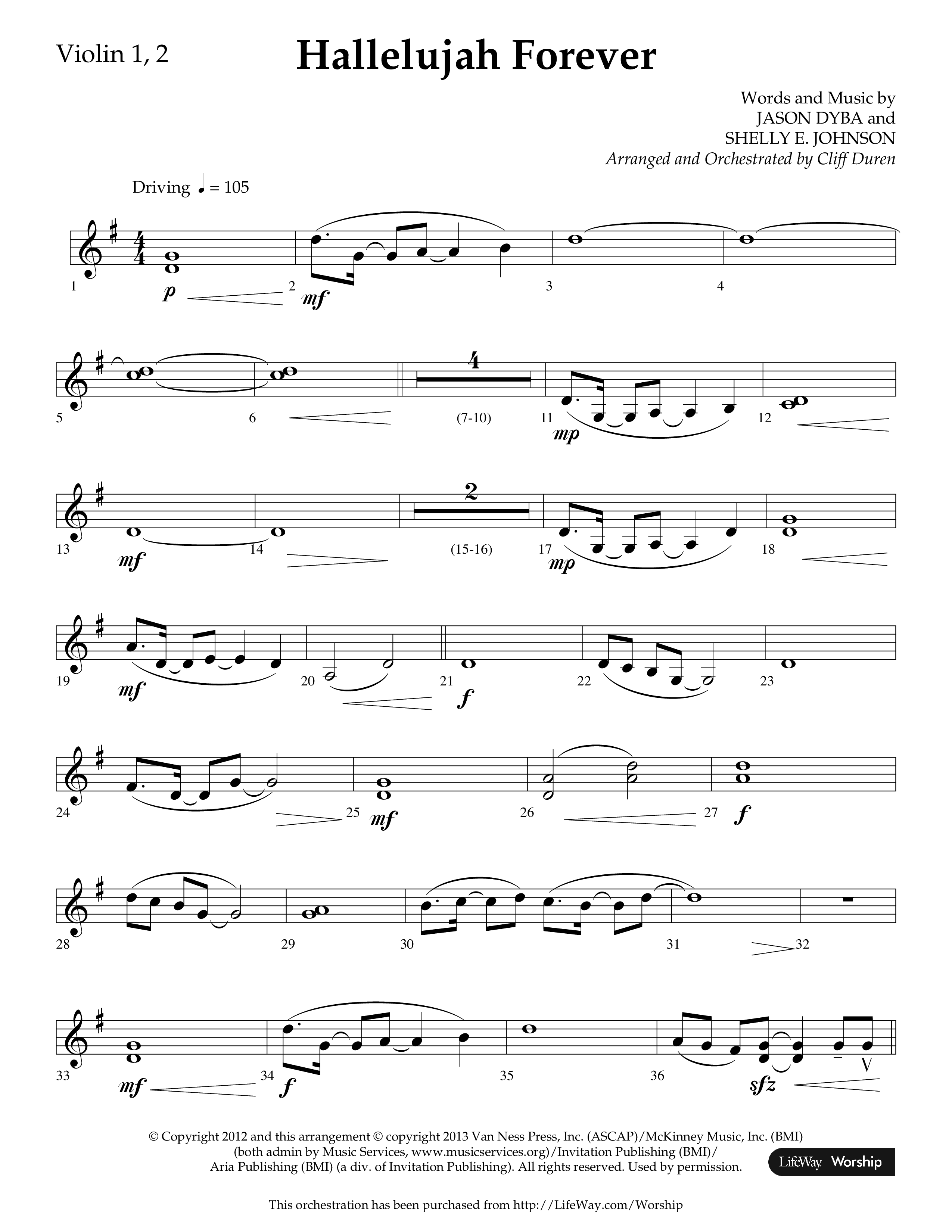 Hallelujah Forever (Choral Anthem SATB) Violin 1/2 (Lifeway Choral / Arr. Cliff Duren)