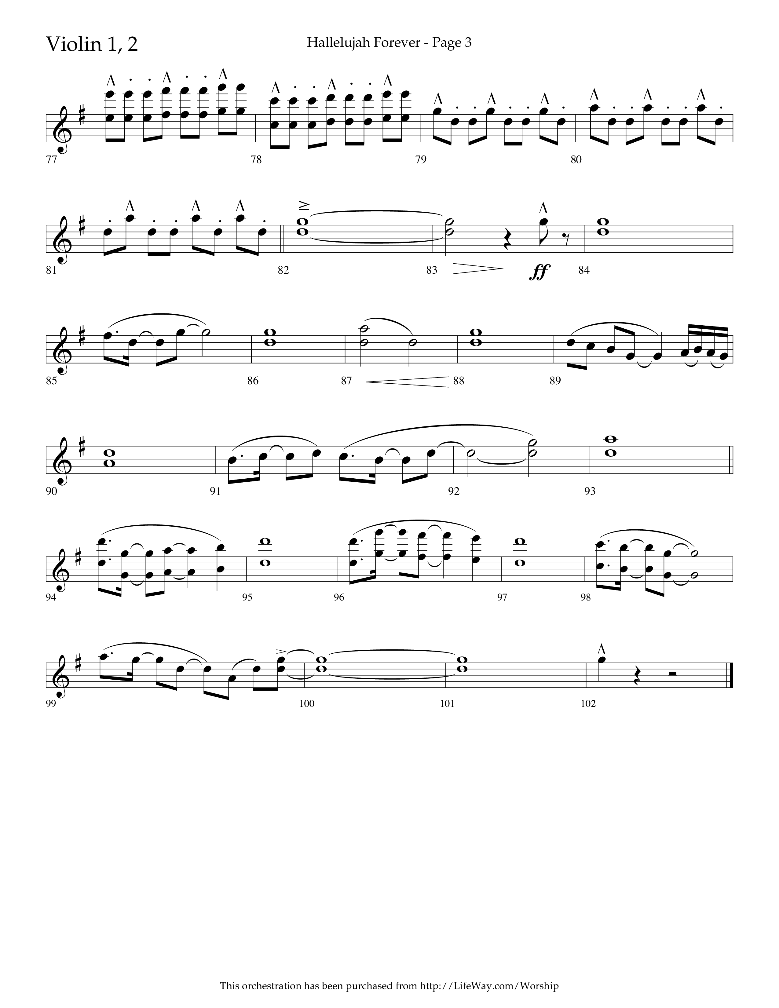 Hallelujah Forever (Choral Anthem SATB) Violin 1/2 (Lifeway Choral / Arr. Cliff Duren)