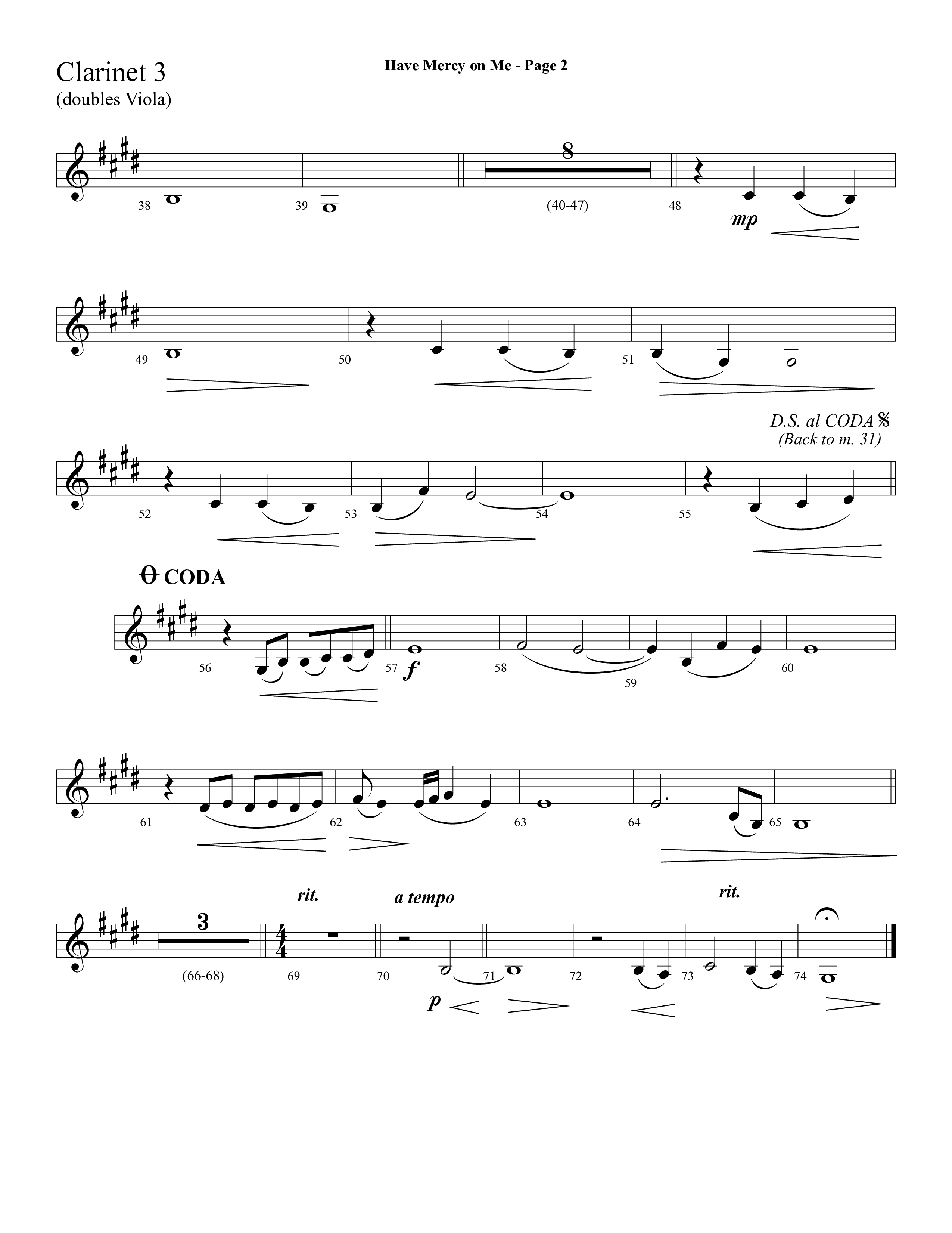 Have Mercy On Me (Choral Anthem SATB) Clarinet 3 (Lifeway Choral / Arr. Phillip Keveren / Orch. Stephen K. Hand)