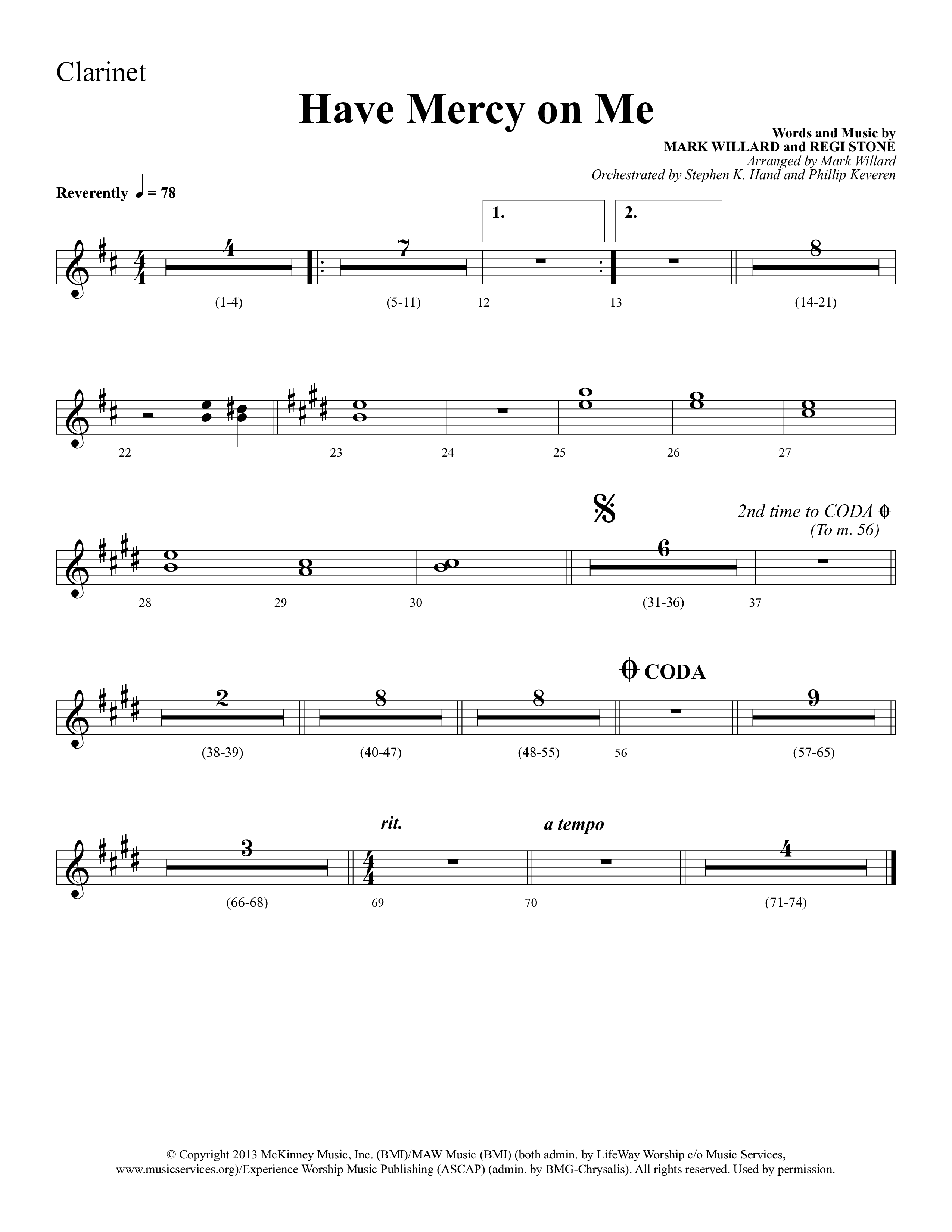 Have Mercy On Me (Choral Anthem SATB) Clarinet (Lifeway Choral / Arr. Phillip Keveren / Orch. Stephen K. Hand)