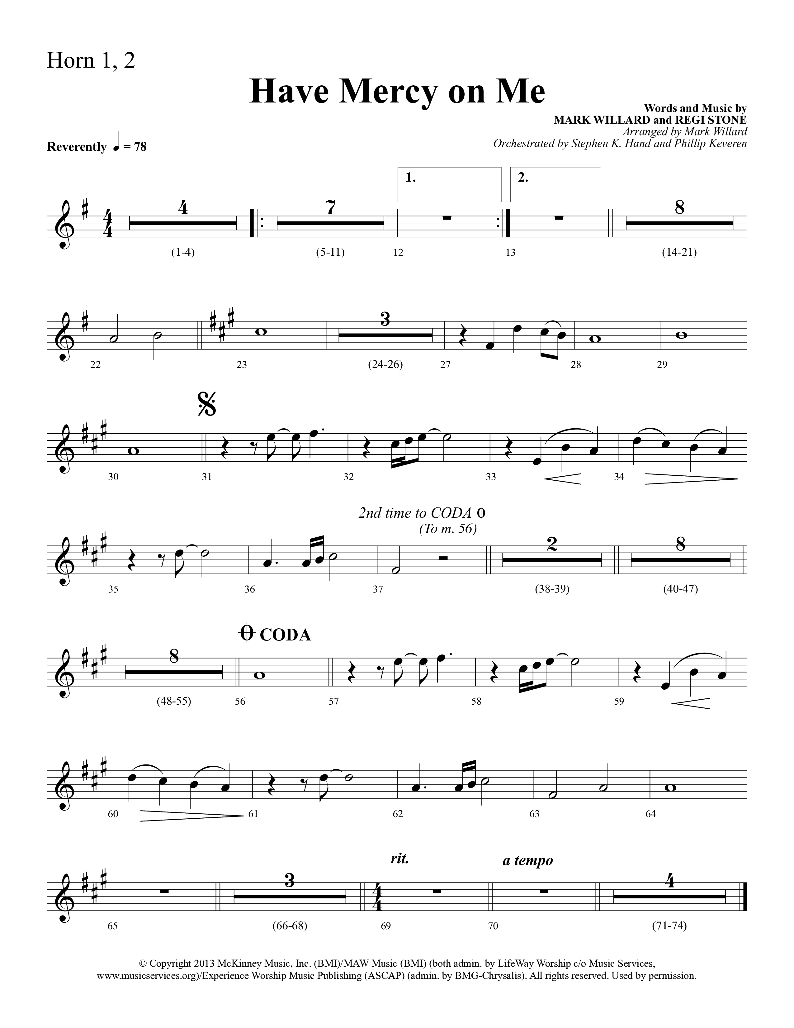 Have Mercy On Me (Choral Anthem SATB) French Horn 1/2 (Lifeway Choral / Arr. Phillip Keveren / Orch. Stephen K. Hand)