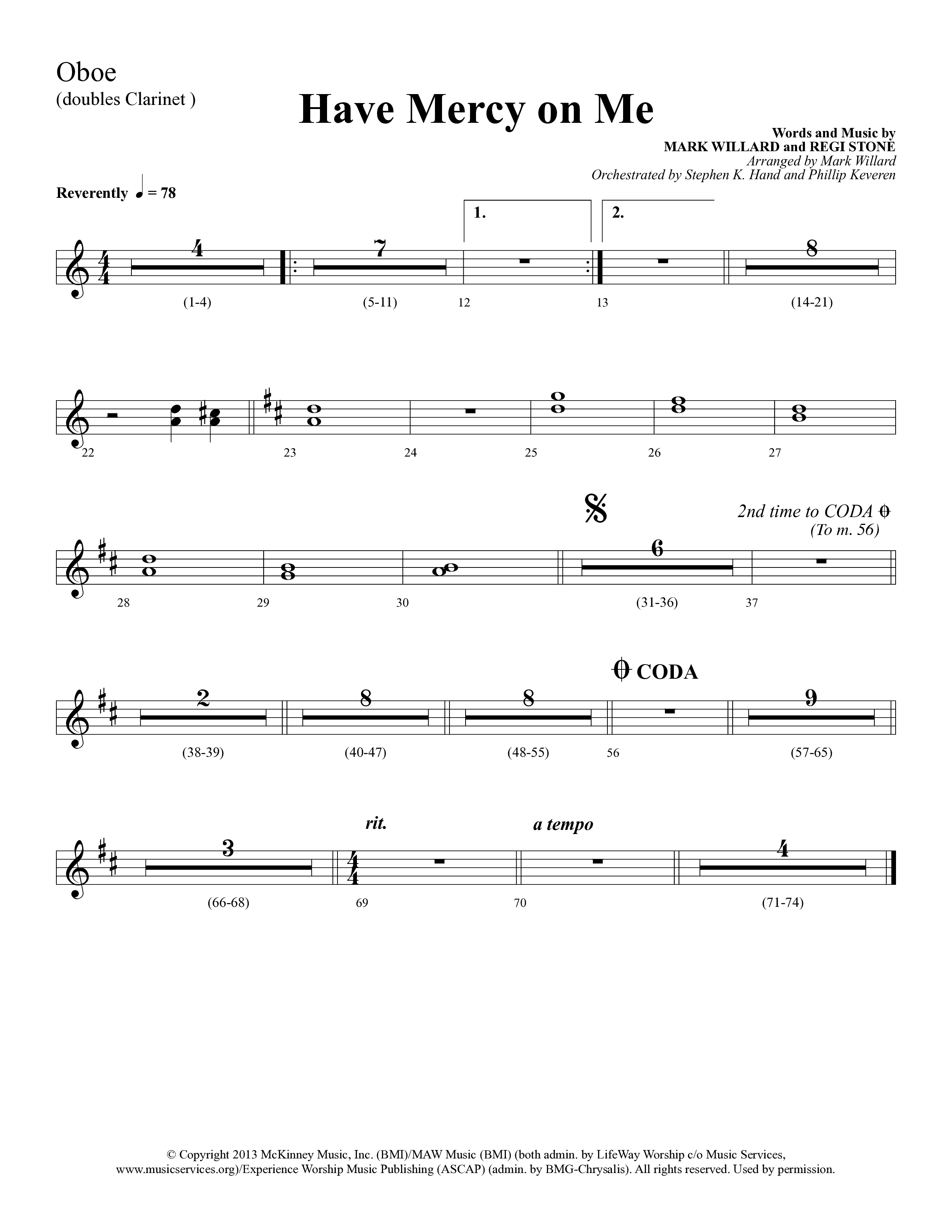 Have Mercy On Me (Choral Anthem SATB) Oboe (Lifeway Choral / Arr. Phillip Keveren / Orch. Stephen K. Hand)