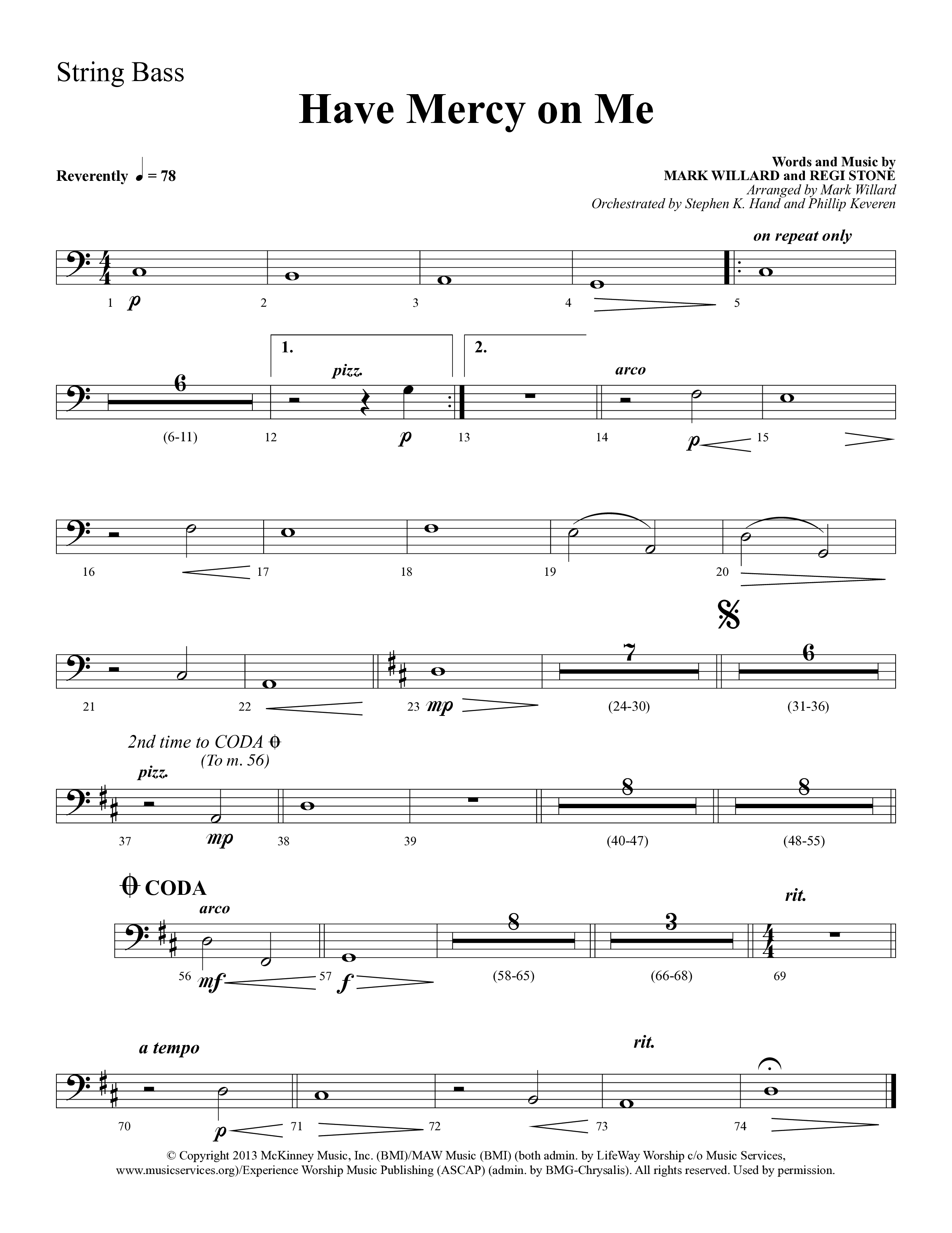 Have Mercy On Me (Choral Anthem SATB) String Bass (Lifeway Choral / Arr. Phillip Keveren / Orch. Stephen K. Hand)