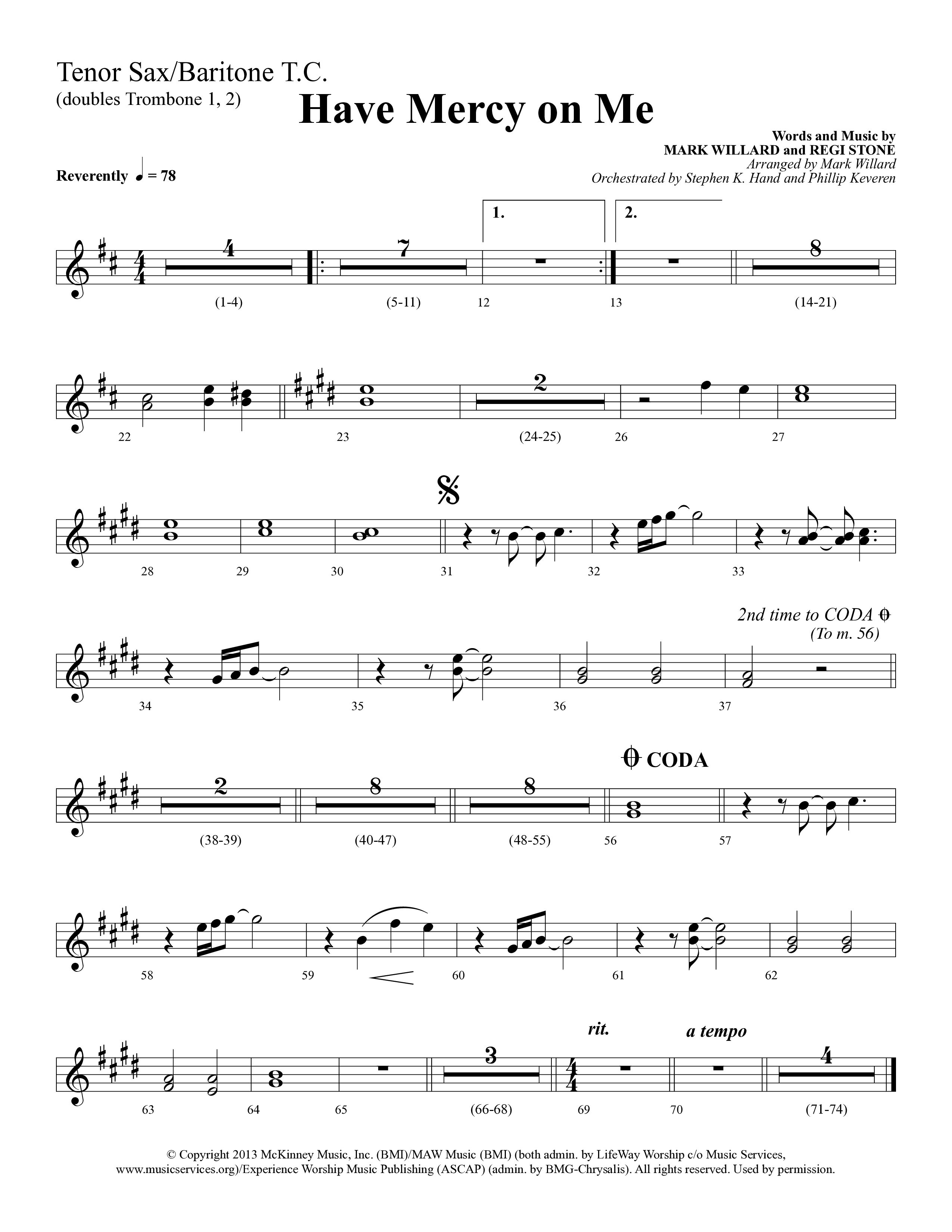 Have Mercy On Me (Choral Anthem SATB) Tenor Sax/Baritone T.C. (Lifeway Choral / Arr. Phillip Keveren / Orch. Stephen K. Hand)
