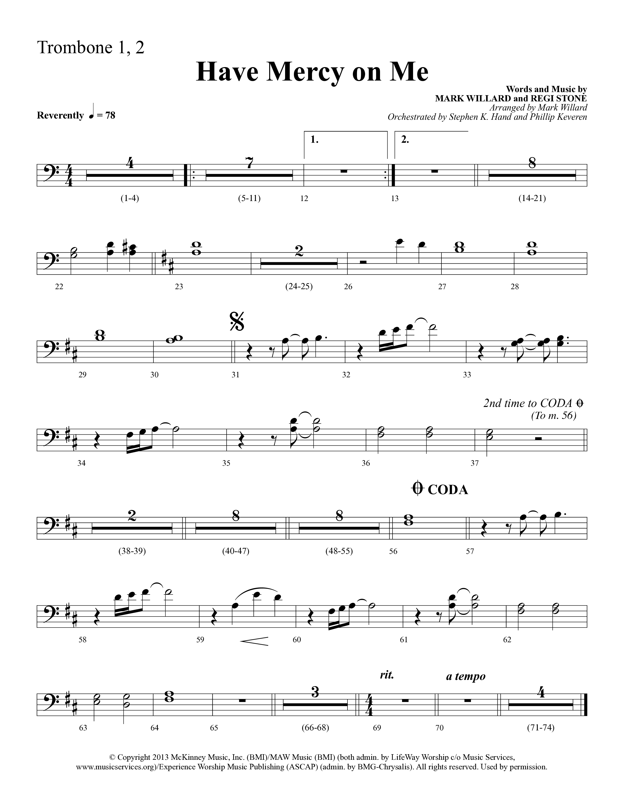 Have Mercy On Me (Choral Anthem SATB) Trombone 1/2 (Lifeway Choral / Arr. Phillip Keveren / Orch. Stephen K. Hand)