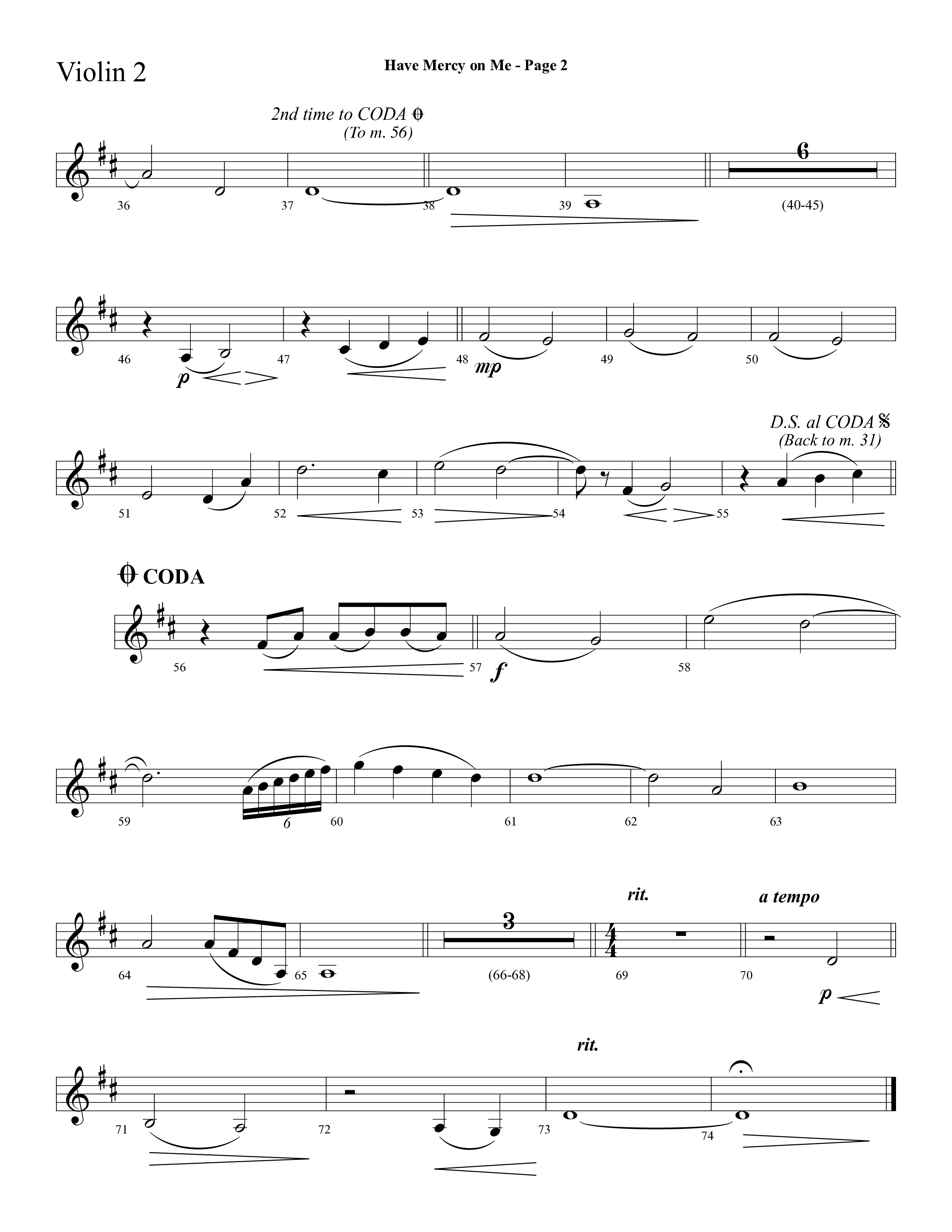 Have Mercy On Me (Choral Anthem SATB) Violin 2 (Lifeway Choral / Arr. Phillip Keveren / Orch. Stephen K. Hand)