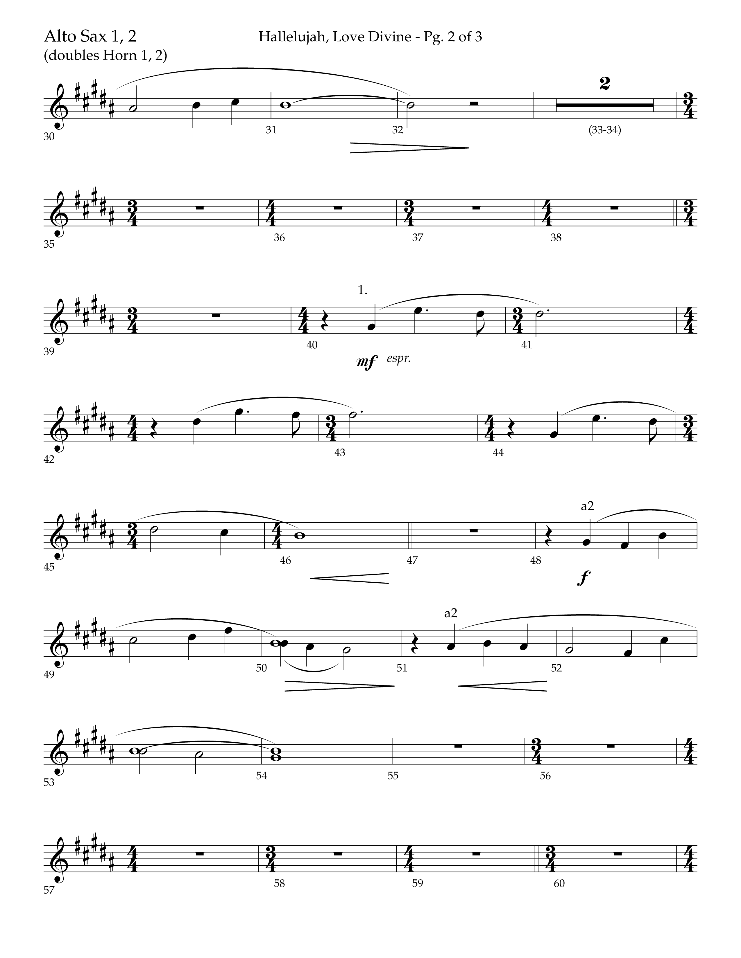 Hallelujah Love Divine (Choral Anthem SATB) Alto Sax 1/2 (Lifeway Choral / Arr. John Bolin / Arr. Don Koch / Orch. Phillip Keveren)