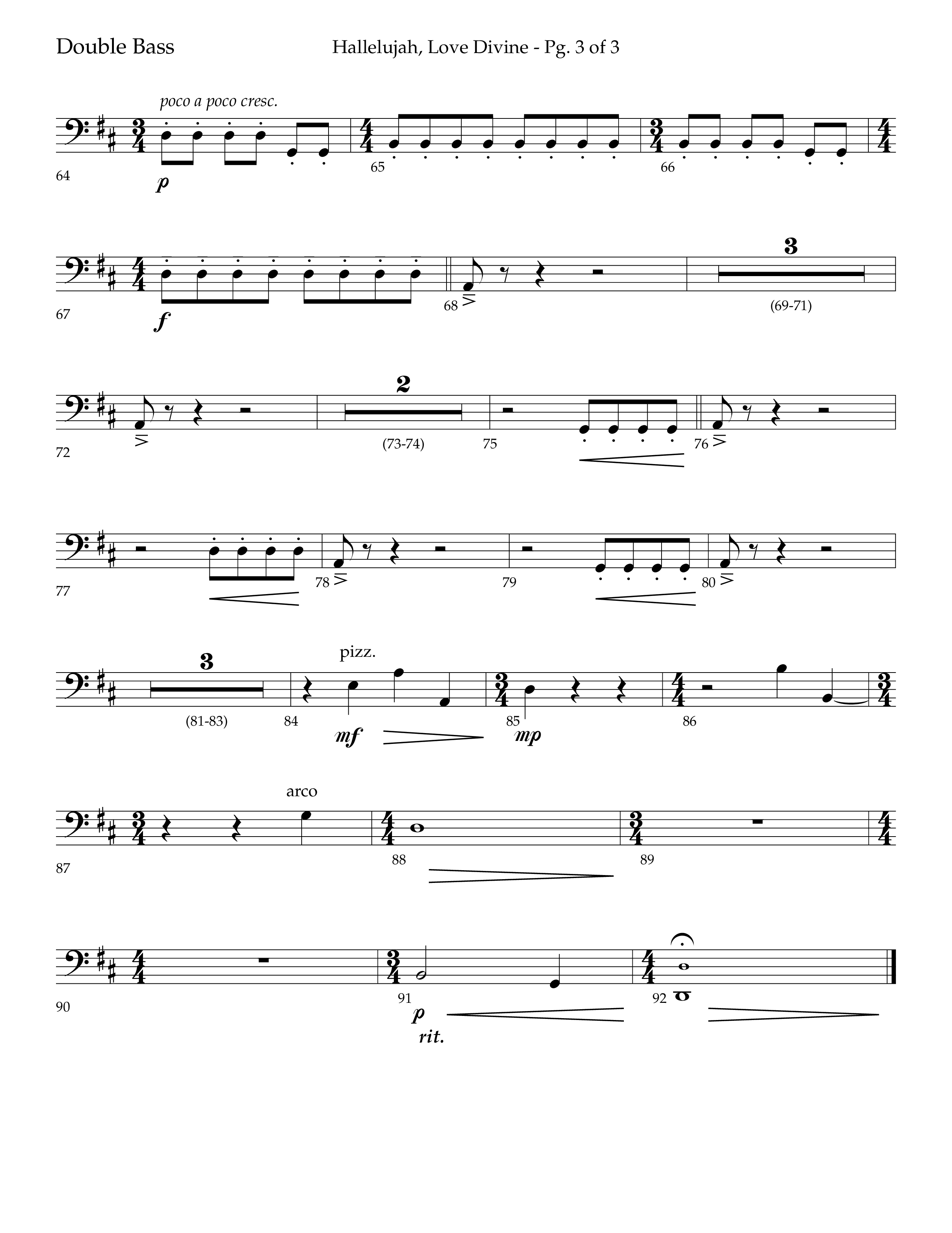 Hallelujah Love Divine (Choral Anthem SATB) Double Bass (Lifeway Choral / Arr. John Bolin / Arr. Don Koch / Orch. Phillip Keveren)