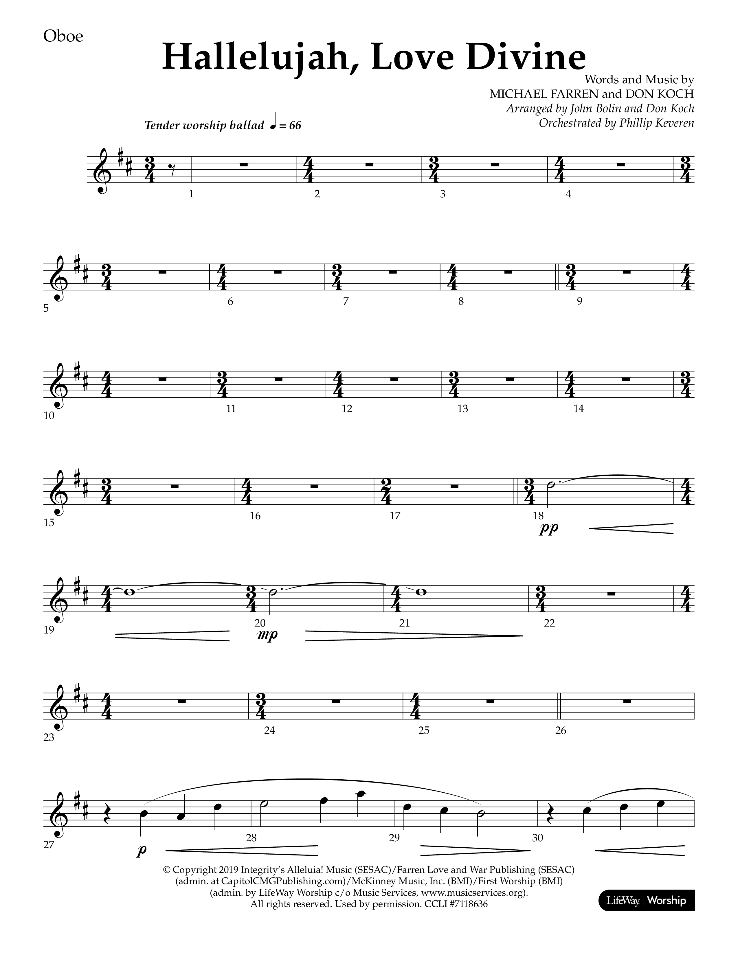 Hallelujah Love Divine (Choral Anthem SATB) Oboe (Lifeway Choral / Arr. John Bolin / Arr. Don Koch / Orch. Phillip Keveren)