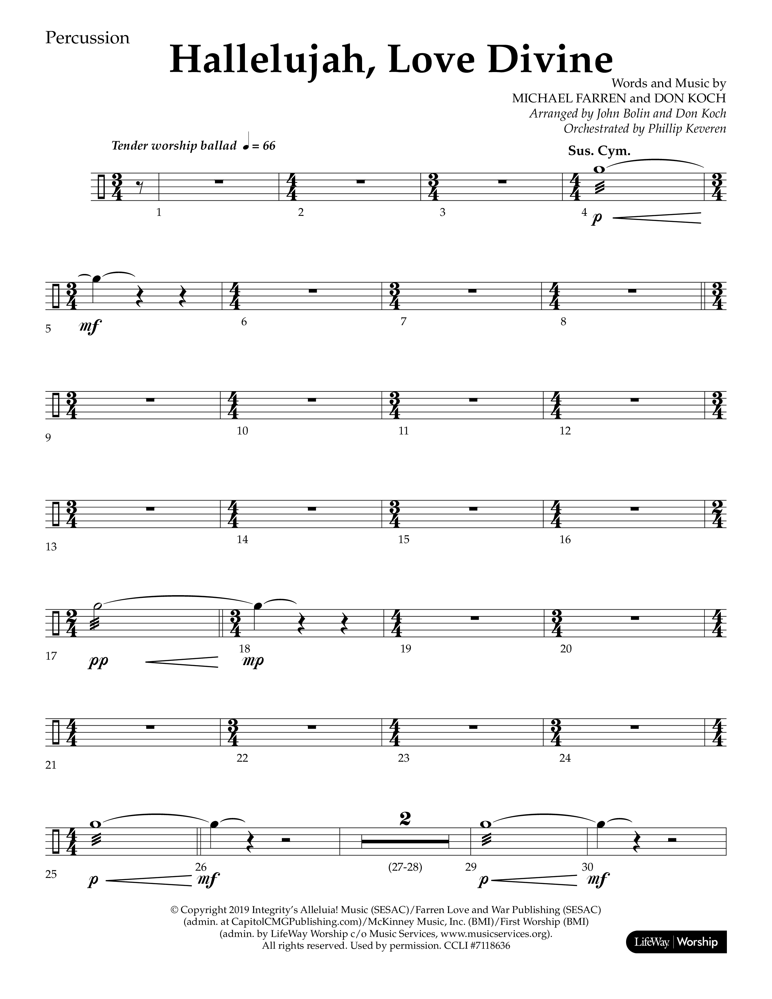 Hallelujah Love Divine (Choral Anthem SATB) Percussion (Lifeway Choral / Arr. John Bolin / Arr. Don Koch / Orch. Phillip Keveren)