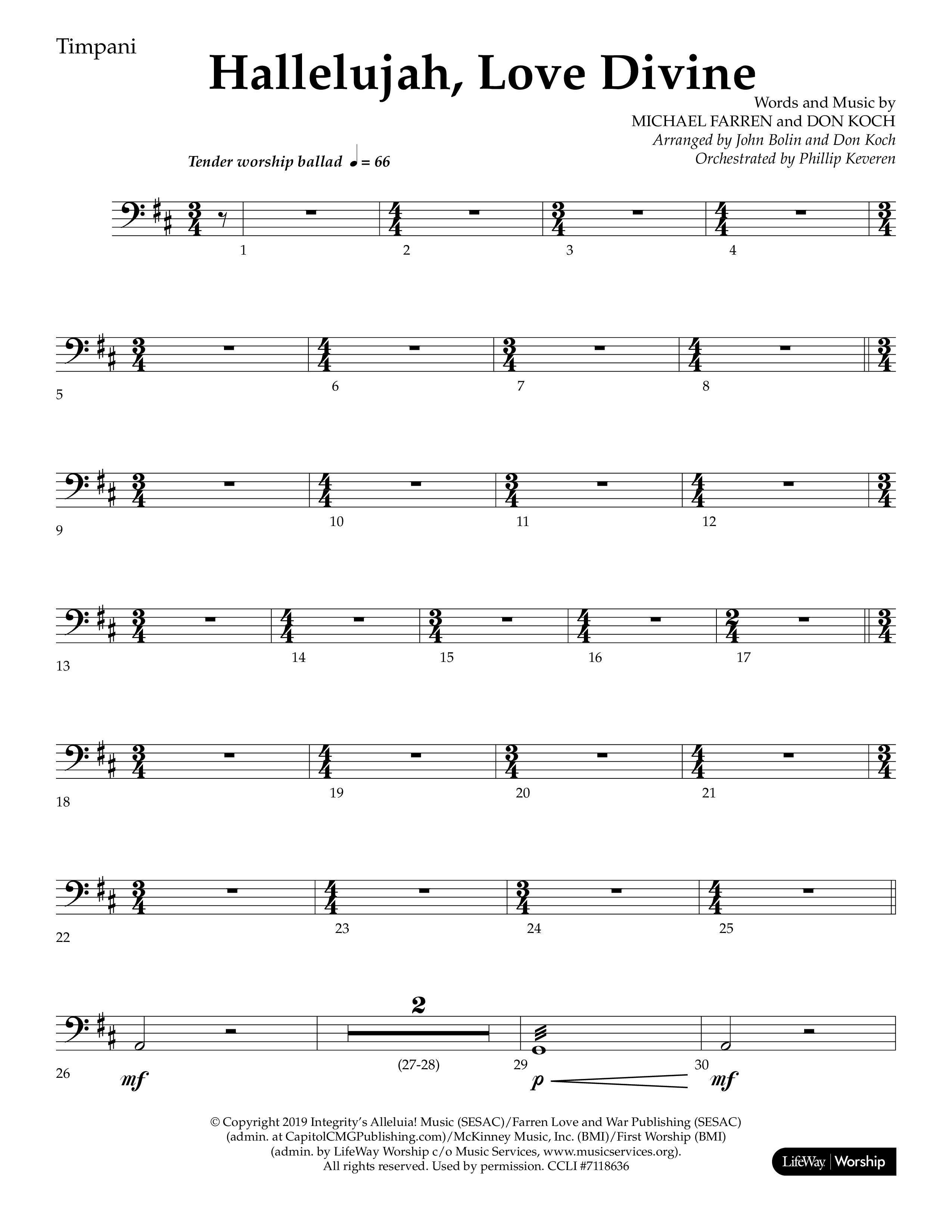 Hallelujah Love Divine (Choral Anthem SATB) Timpani (Lifeway Choral / Arr. John Bolin / Arr. Don Koch / Orch. Phillip Keveren)