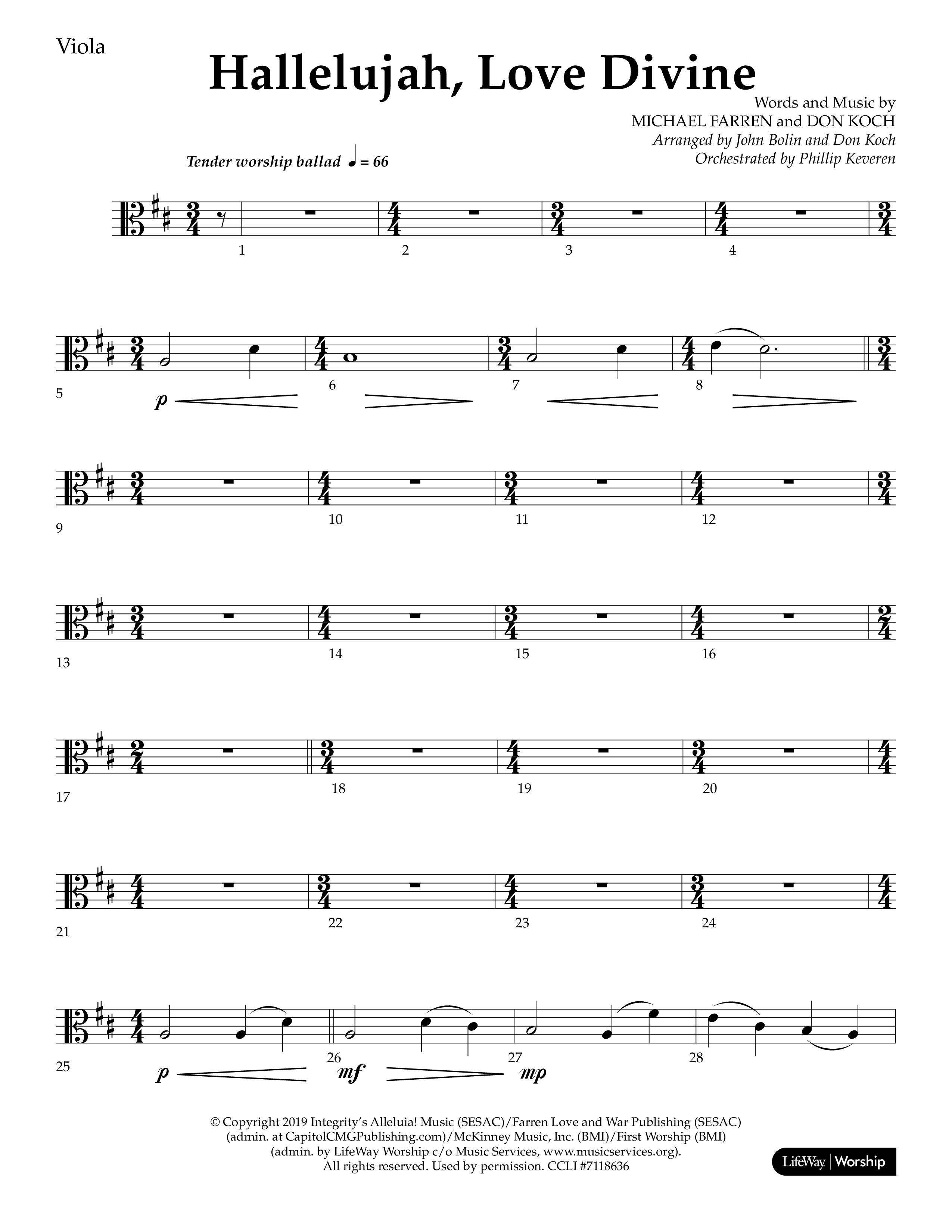 Hallelujah Love Divine (Choral Anthem SATB) Viola (Lifeway Choral / Arr. John Bolin / Arr. Don Koch / Orch. Phillip Keveren)