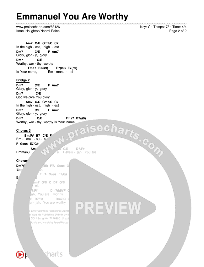 Emmanuel You Are Worthy Chords & Lyrics (Israel Houghton / Naomi Raine)