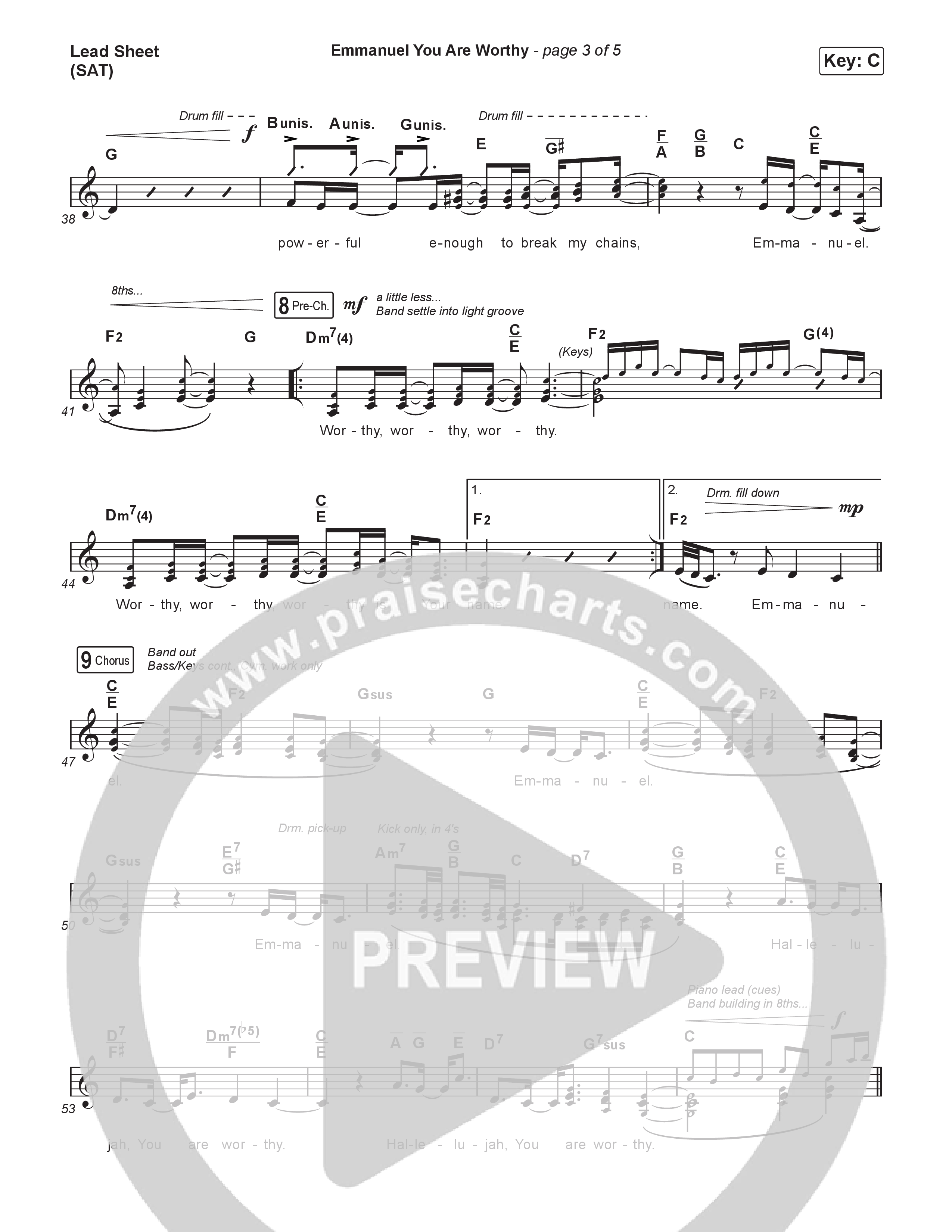 Emmanuel You Are Worthy Lead Sheet (SAT) (Israel Houghton / Naomi Raine)