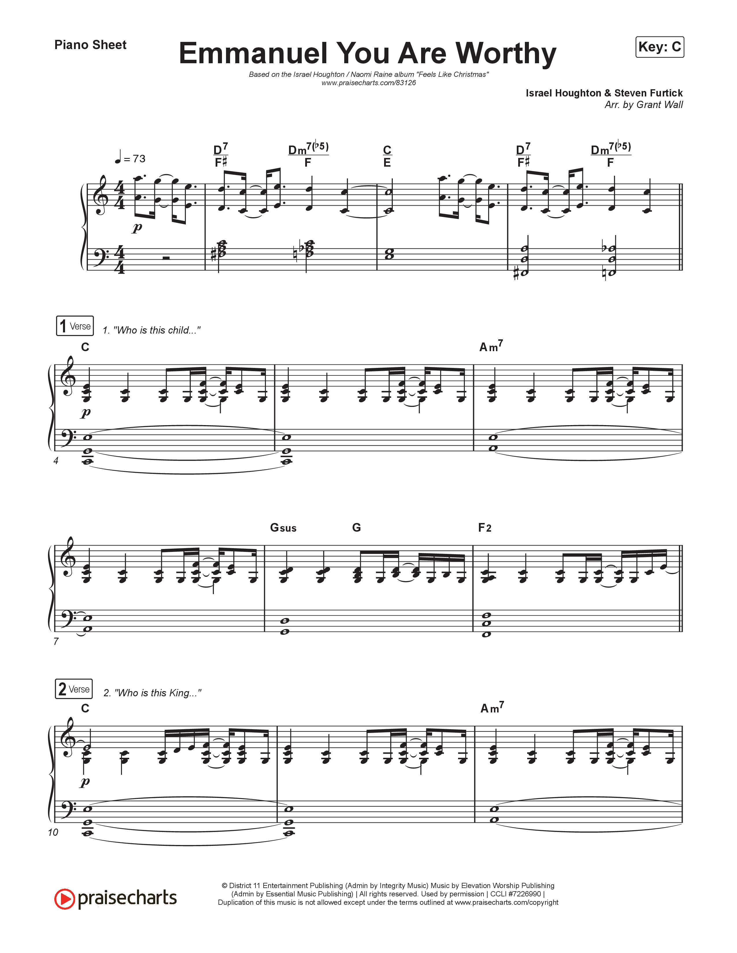 Emmanuel You Are Worthy Piano Sheet (Israel Houghton / Naomi Raine)