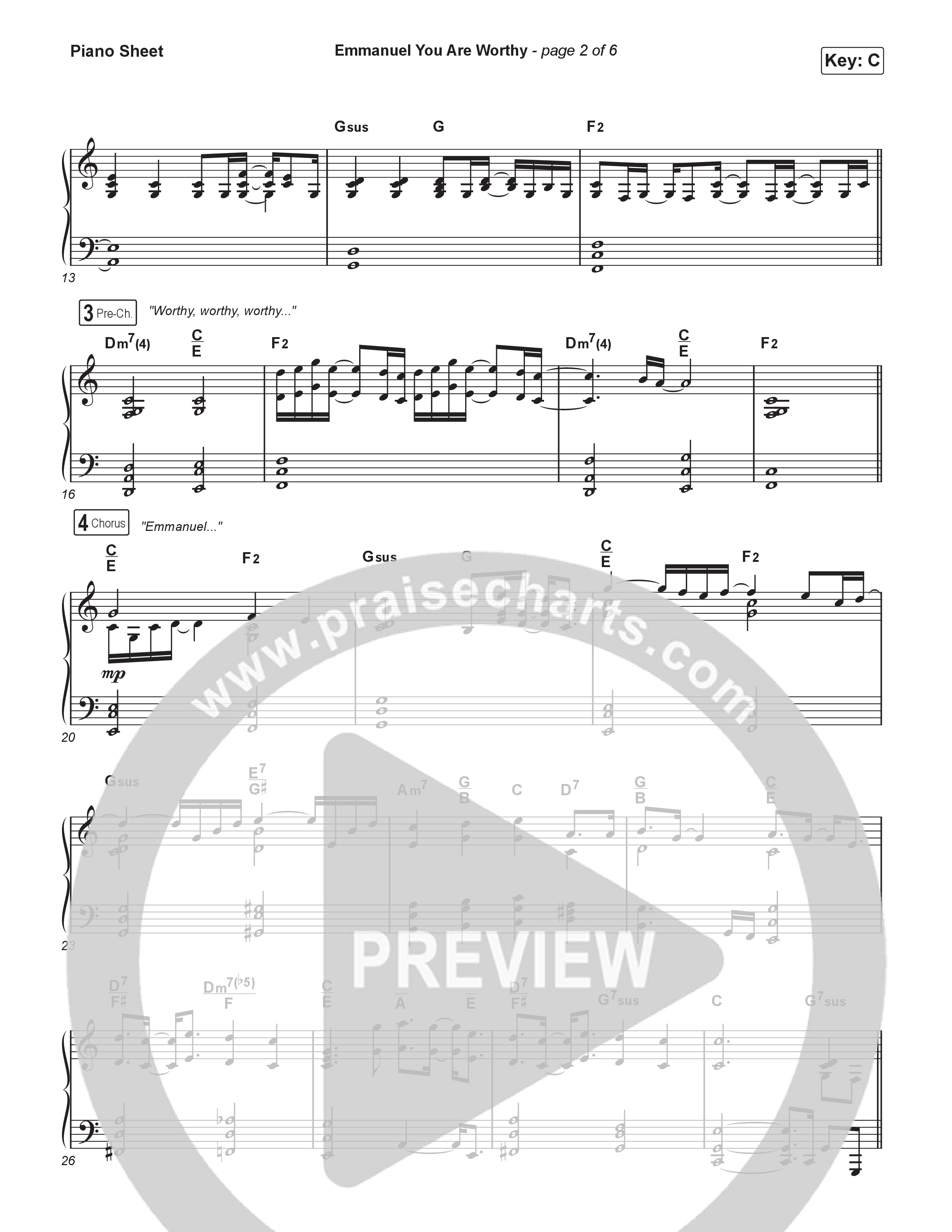 Emmanuel You Are Worthy Piano Sheet (Israel Houghton / Naomi Raine)