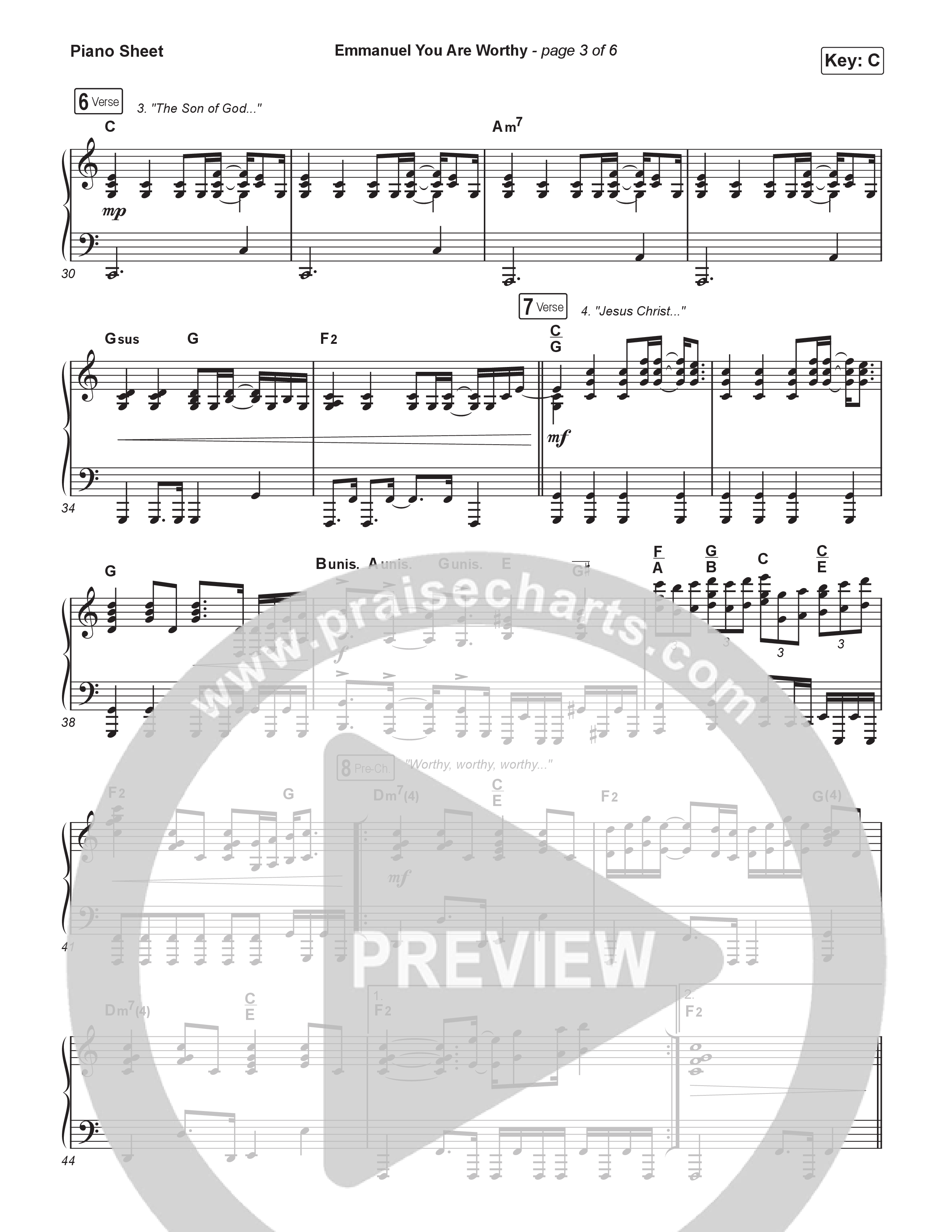 Emmanuel You Are Worthy Piano Sheet (Israel Houghton / Naomi Raine)