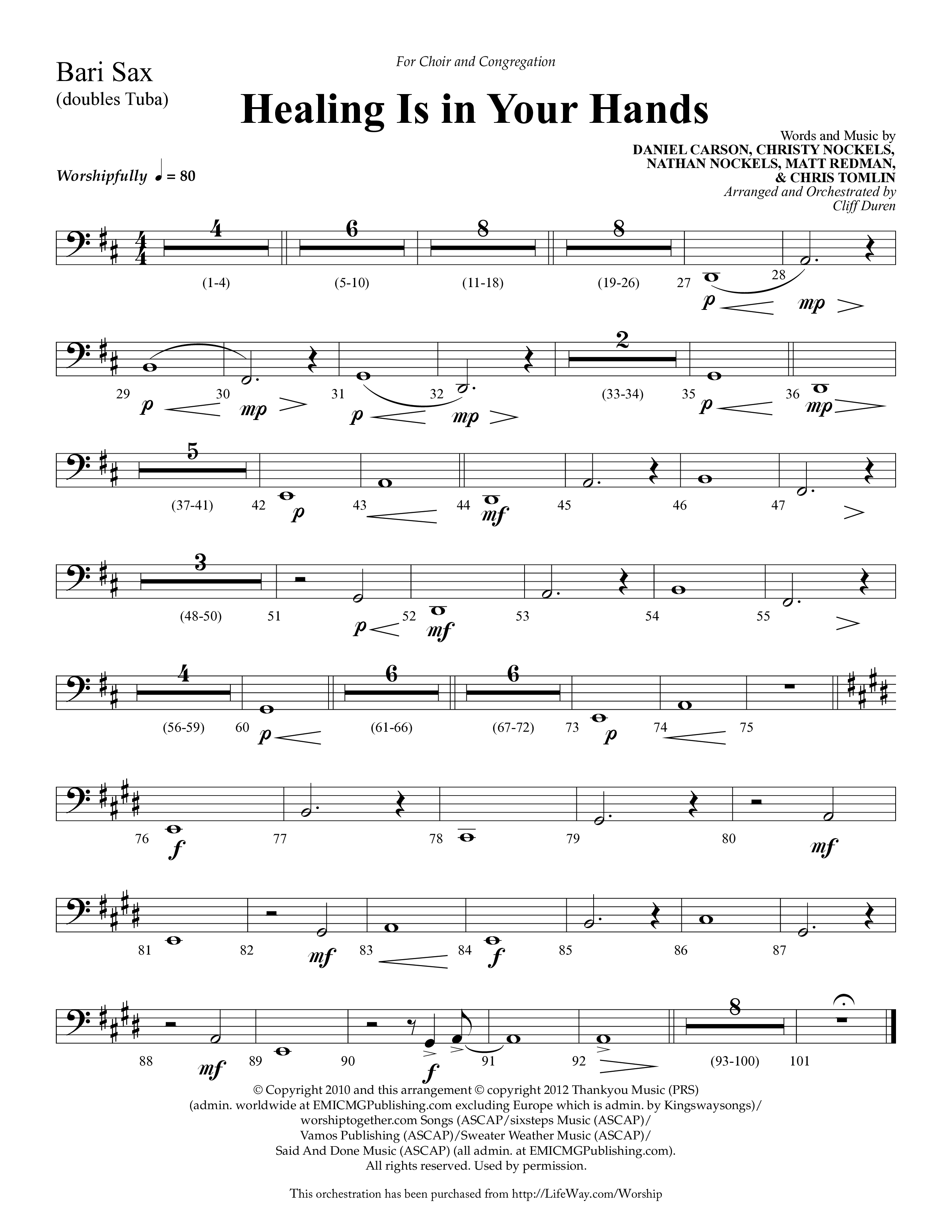 Healing Is In Your Hands (Choral Anthem SATB) Bari Sax (Lifeway Choral / Arr. Cliff Duren)