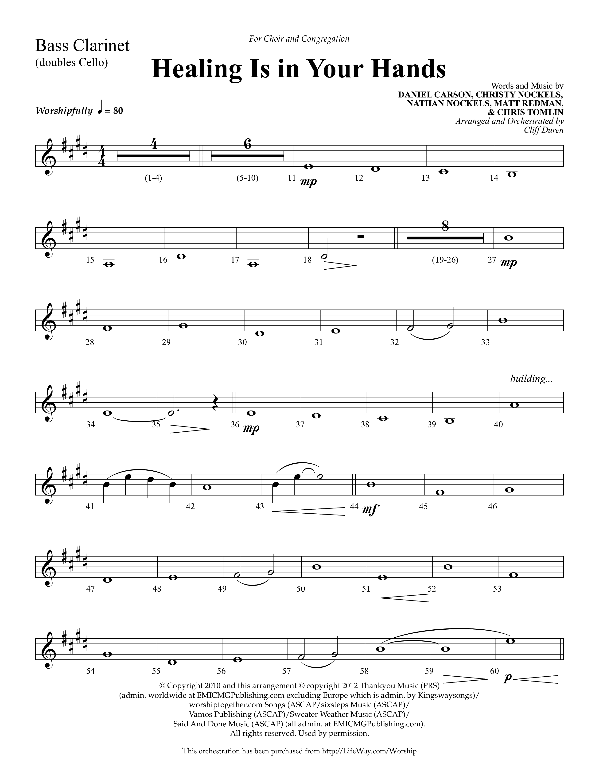 Healing Is In Your Hands (Choral Anthem SATB) Bass Clarinet (Lifeway Choral / Arr. Cliff Duren)