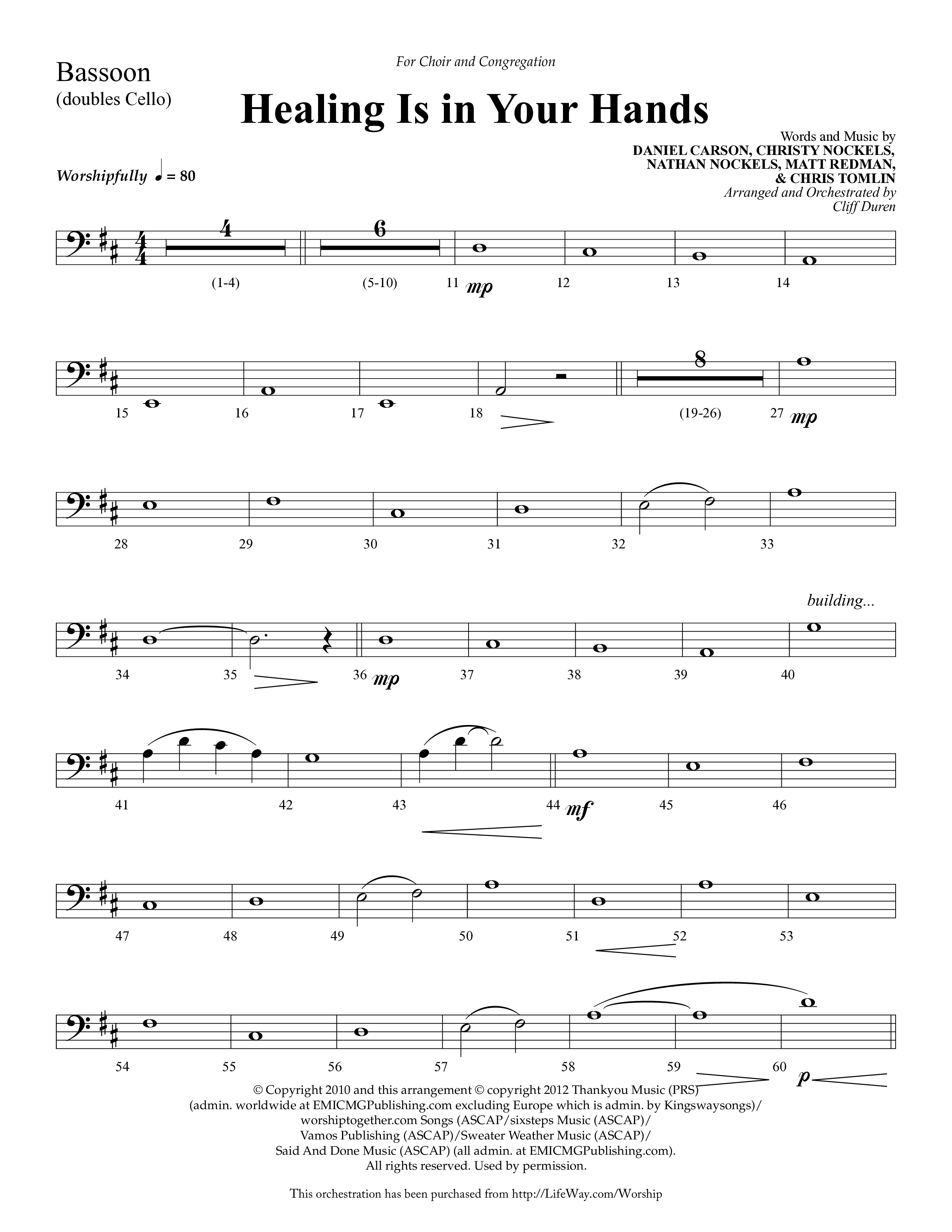 Healing Is In Your Hands (Choral Anthem SATB) Bassoon (Lifeway Choral / Arr. Cliff Duren)